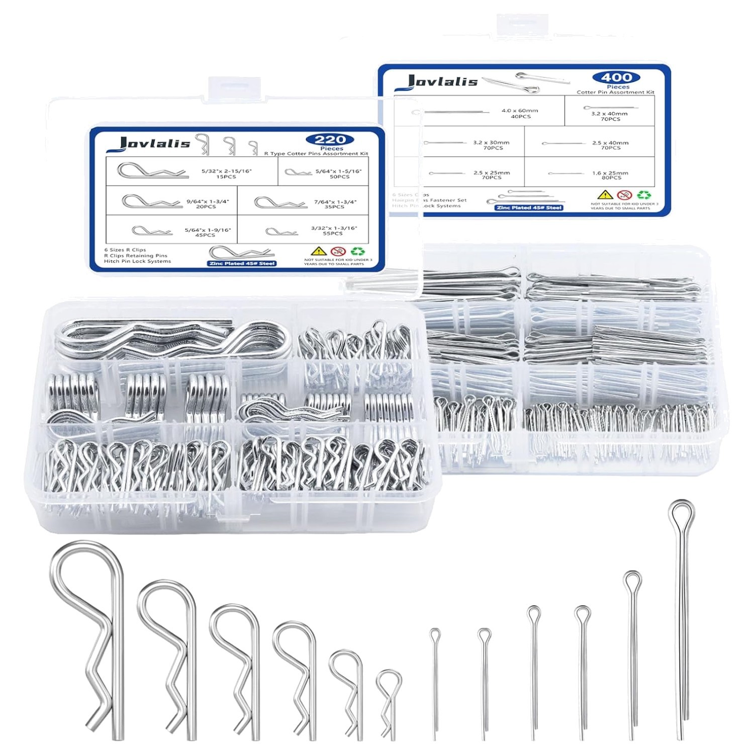 620 pcs Cotter Pins Assortment Kit - Zinc-Plated Steel