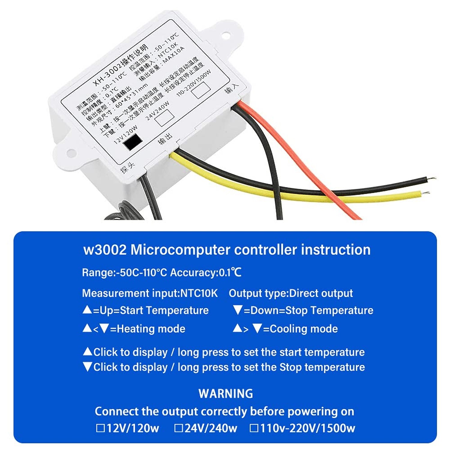 XH-W3002 DC 12V 10A Microcomputer Digital Temperature Controller Digital Disp...
