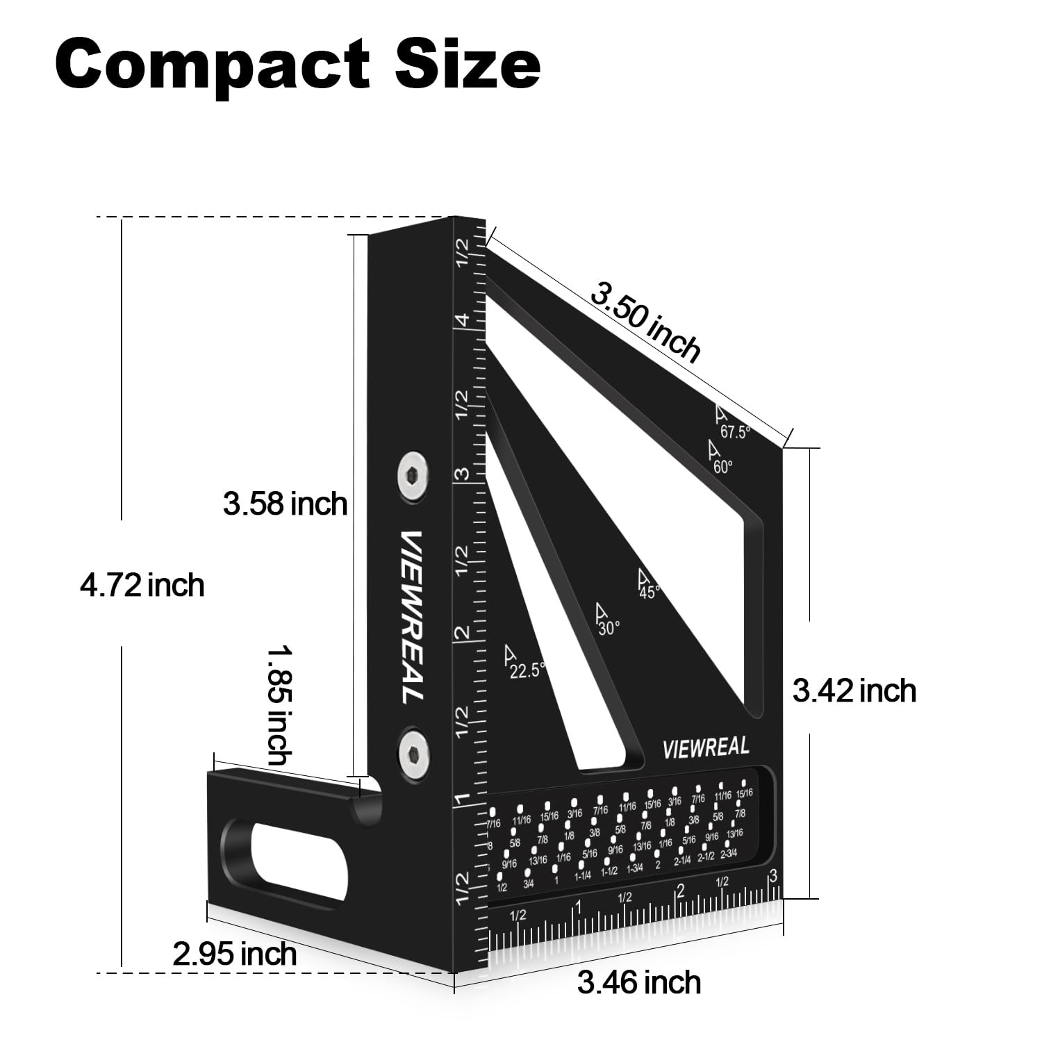 Multi-Angle Measuring Ruler,3D Woodworking Square, 22.5-90 Degree Aluminum Al...