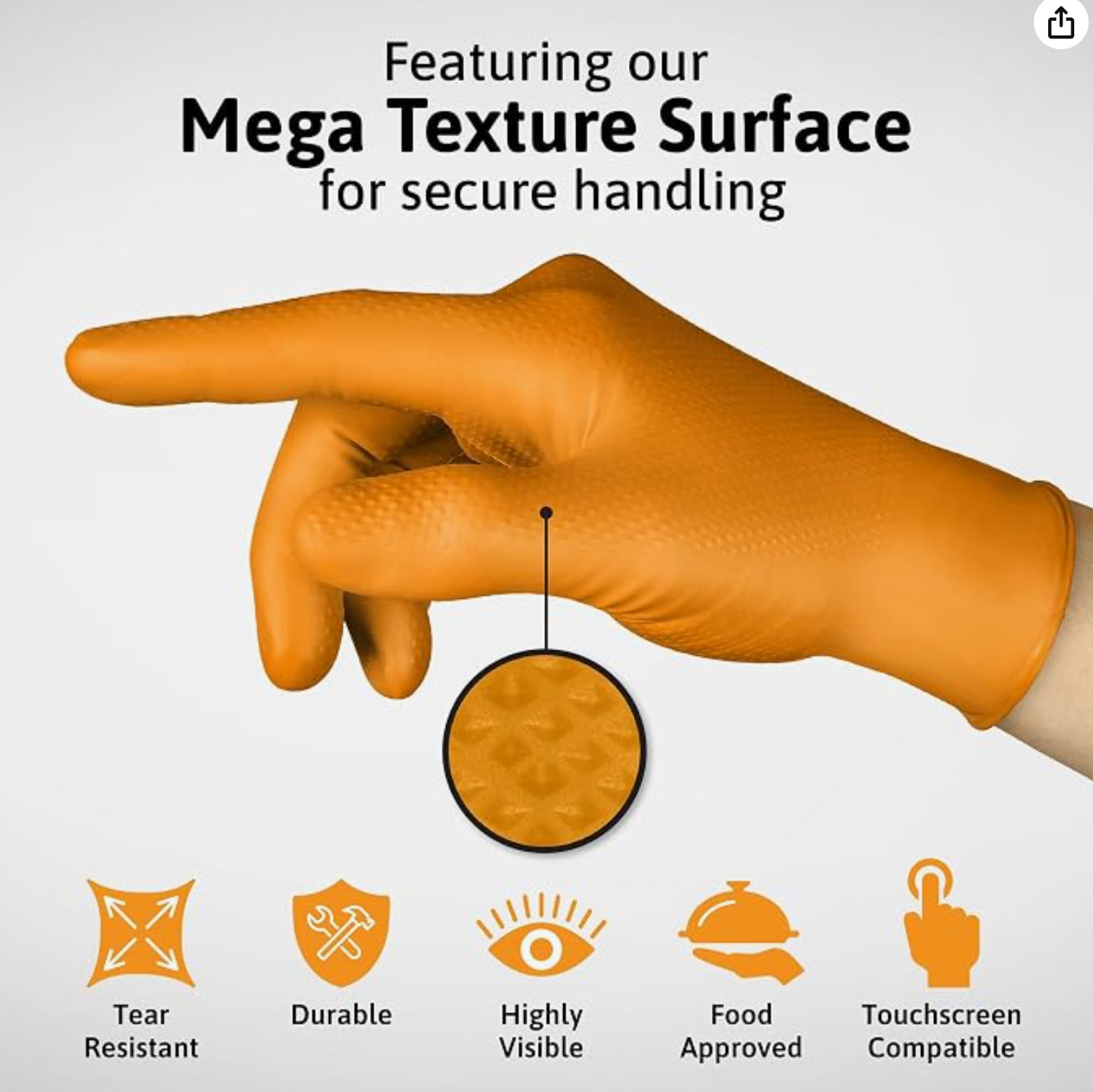 Microflex Mega Texture Hi Visibility 6.3 Mil PF Nitrile Gloves, Large, 100 Count