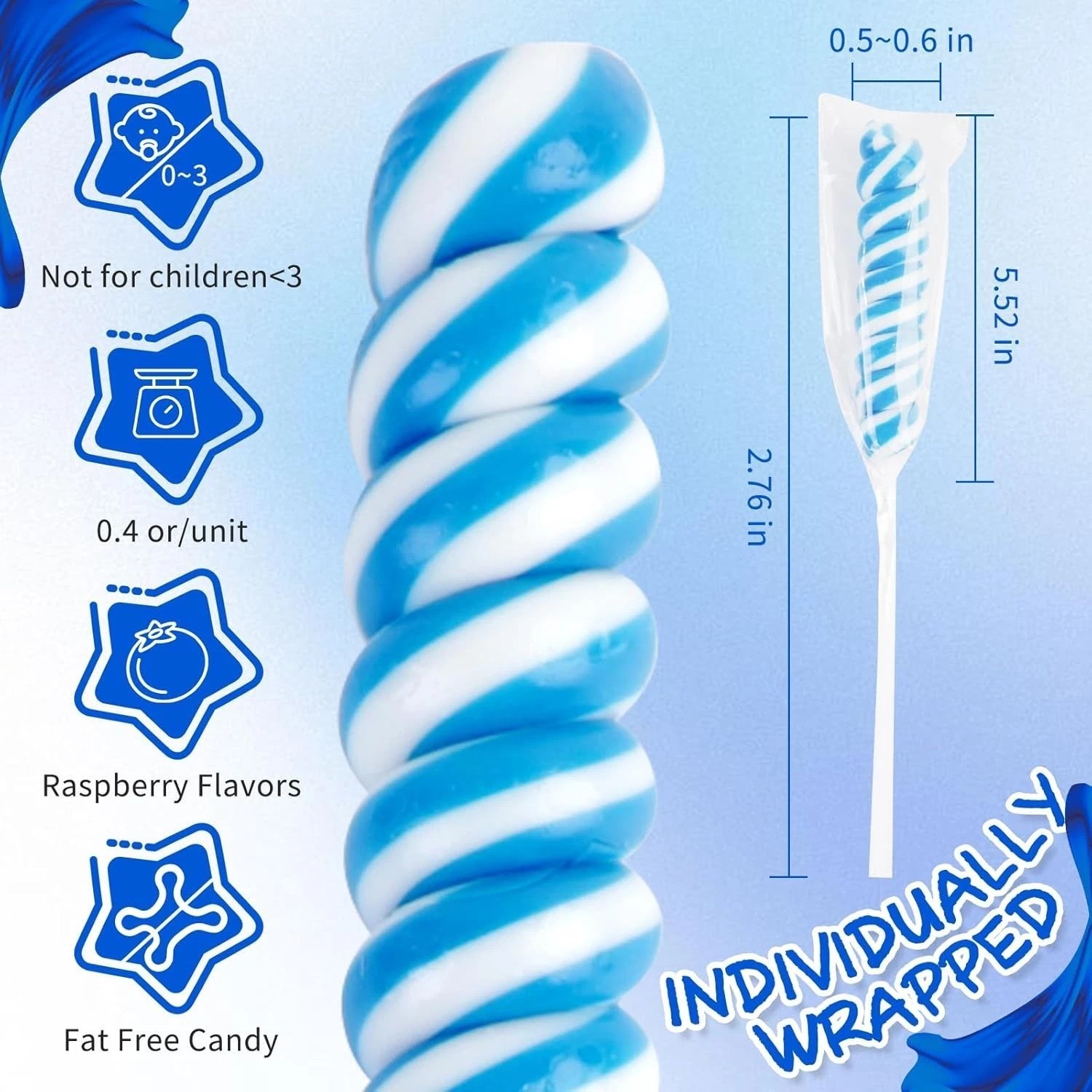 Blueberry Flavor Twisty Lollipop Candy Individually Wrapped 30 Packs AM