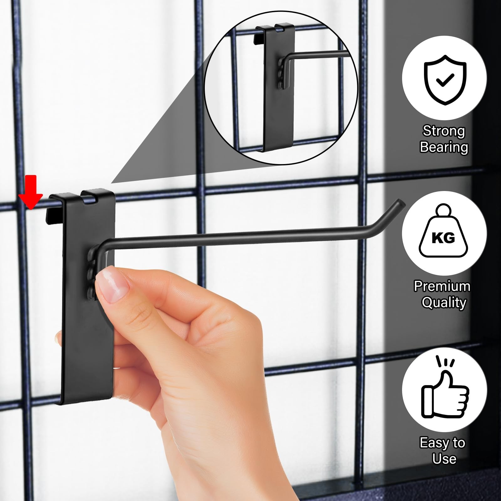 Gridwall Hooks - 4 Inch Heavy Duty Black Display Hooks for Grid Wall Panel Ha...