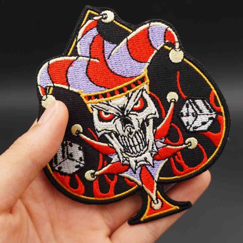 JOKER/JESTER SKULL EMBROIDERED IRON-ON MOTORCYCLE PATCH...BEAUTIFUL!!!