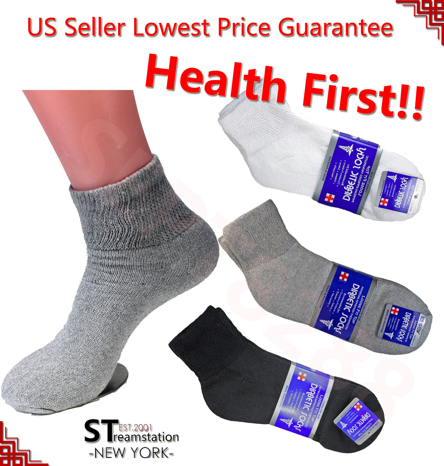 ANKLE QUARTER Diabetic Socks Circulatory Health Cotton Men Women LOOSE FIT TOP