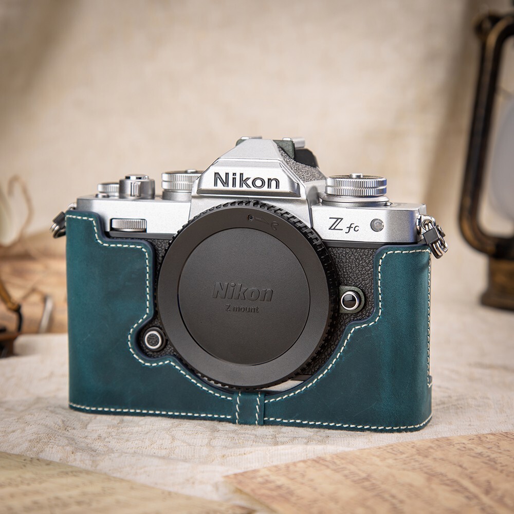 For Nikon ZFC Blue Handmade Genuine Real Leather Half Camera Case Bag Cover