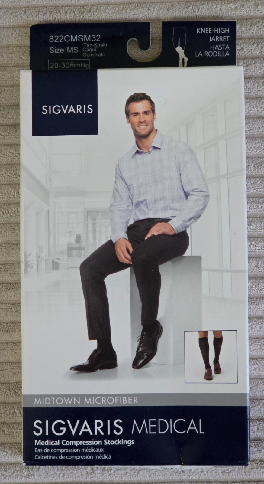 Sigvaris Medical Compression Stockings MS Knee High Tan/Khaki 822CMSM32 NIB