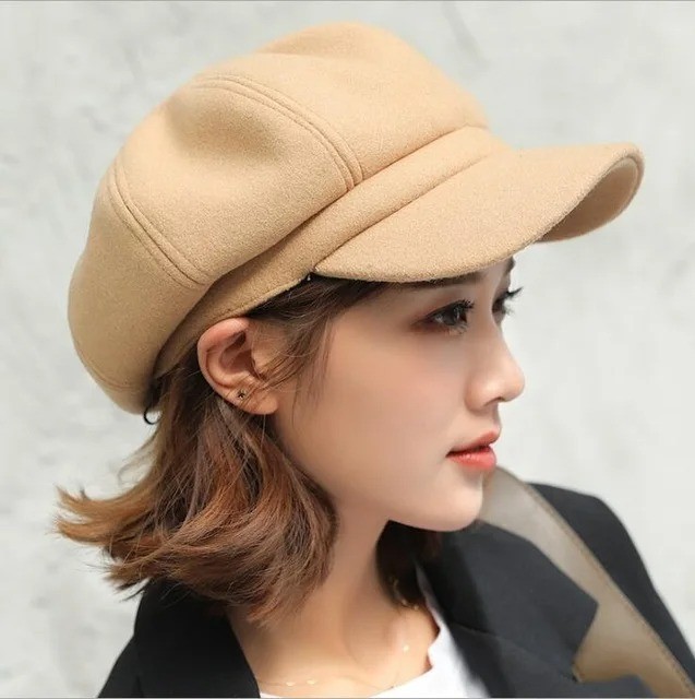 Women Octagonal Newsboy Cap Vintage Wool 8 Panels Cabbie Gatsby Visor Beret Hats