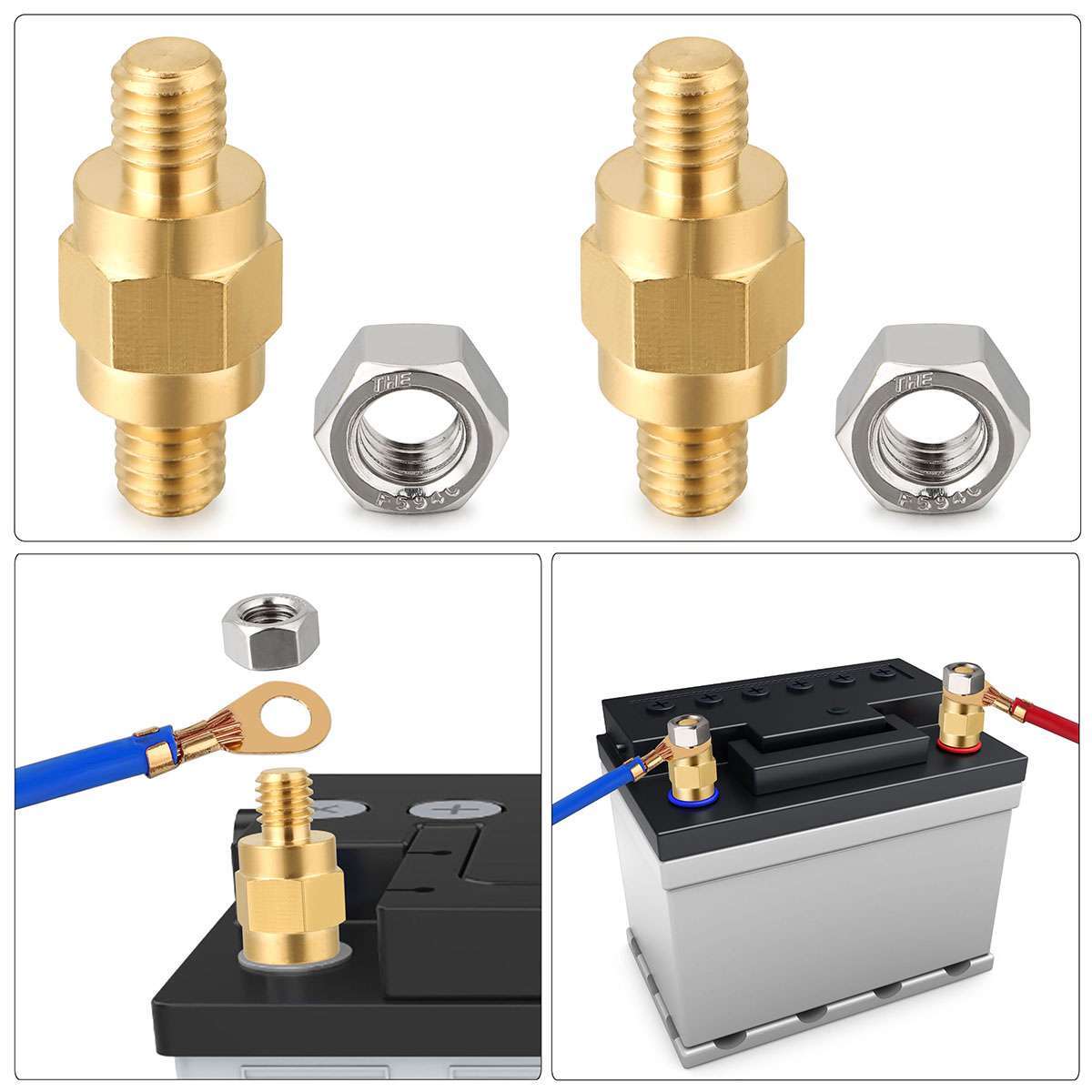 4Pcs 3/8"-16 GM Post Brass Side PostBattery Terminal Bolt Standard Extender Stud