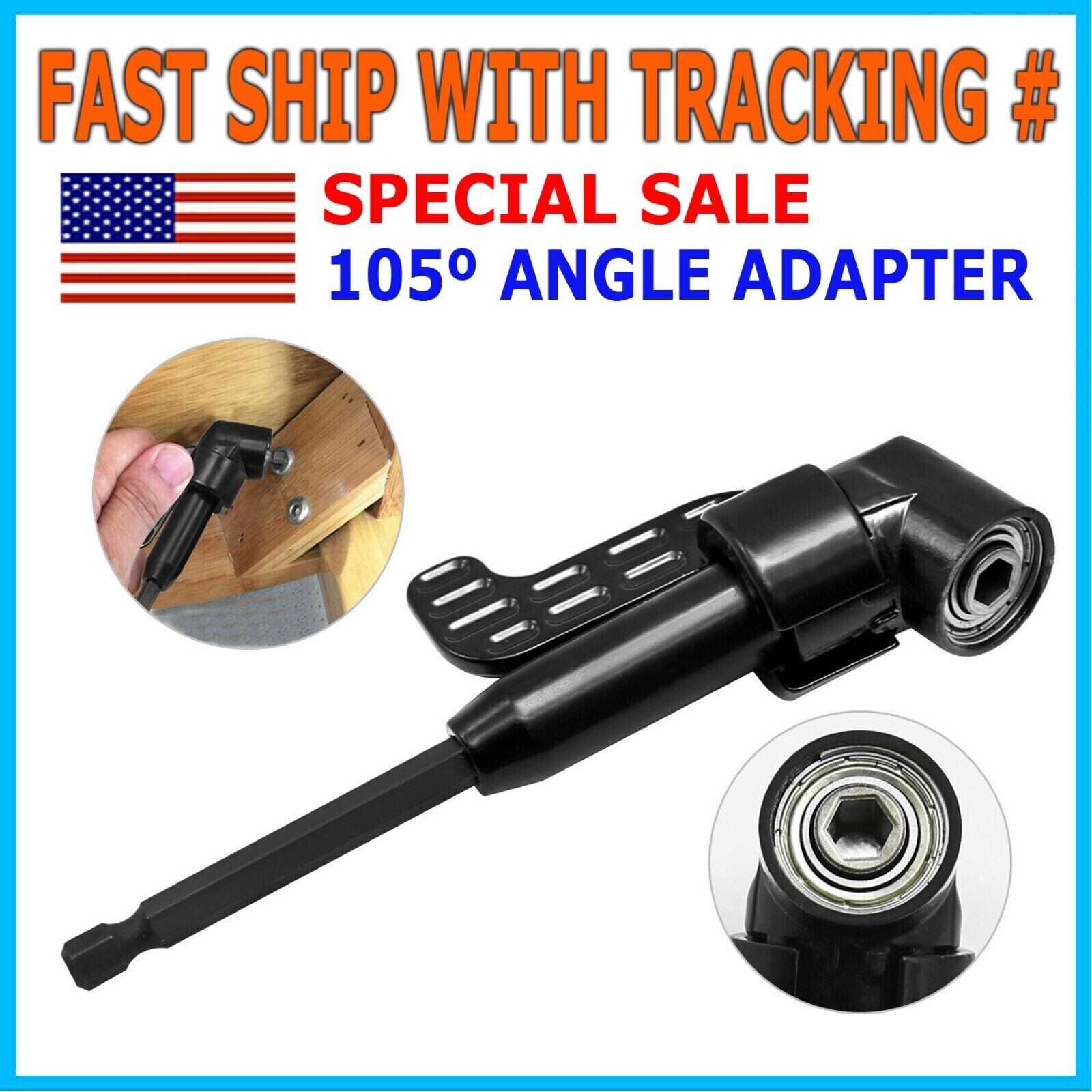 105Degree Right Angle Drill Adapter Flexible Shaft Extension Socket Set Hex 1/4"