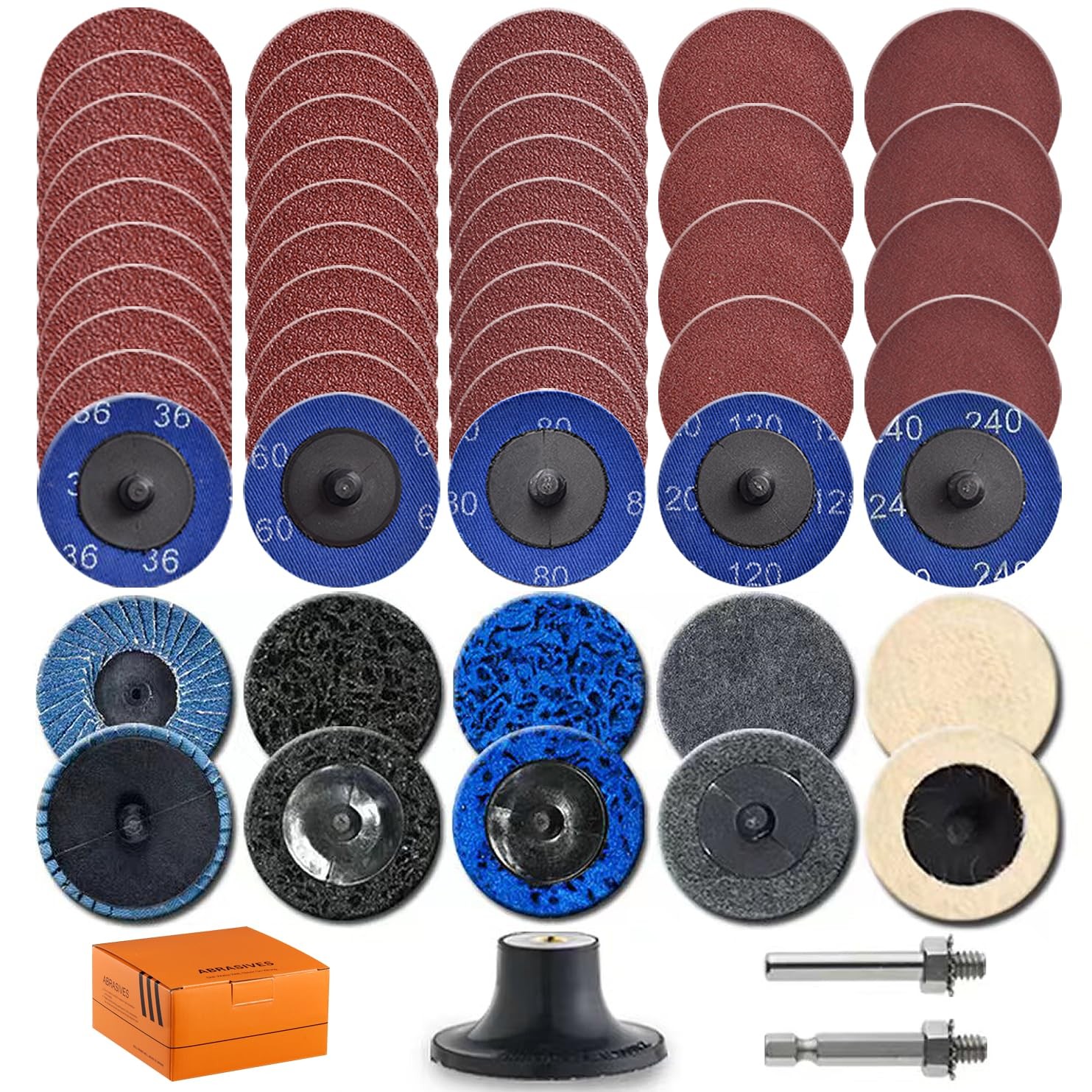 51Pack 2 Inch Die Grinder Accessories Sanding Discs Kit with 1/4" Shank Roll Loc