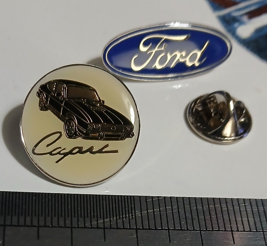 BLACK FORD CAPRI MK 3 PAIR OF METAL PIN BADGES COLLECTORS 2 ITEMS CAPRI & FORD