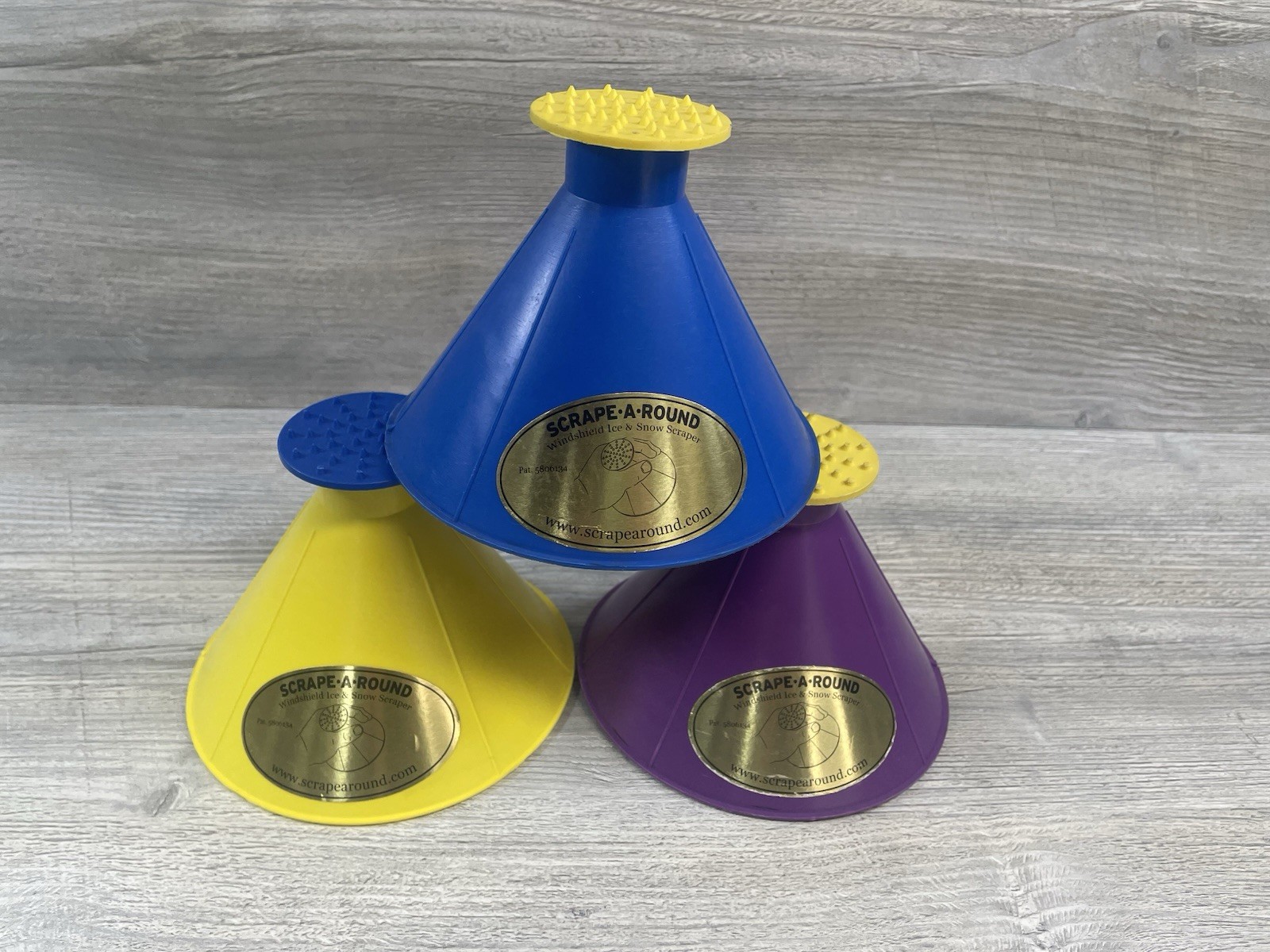 NEW! Vintage Set of 3 Scrape•A•Round Windshield Ice Snow Scraper Plastic Cone