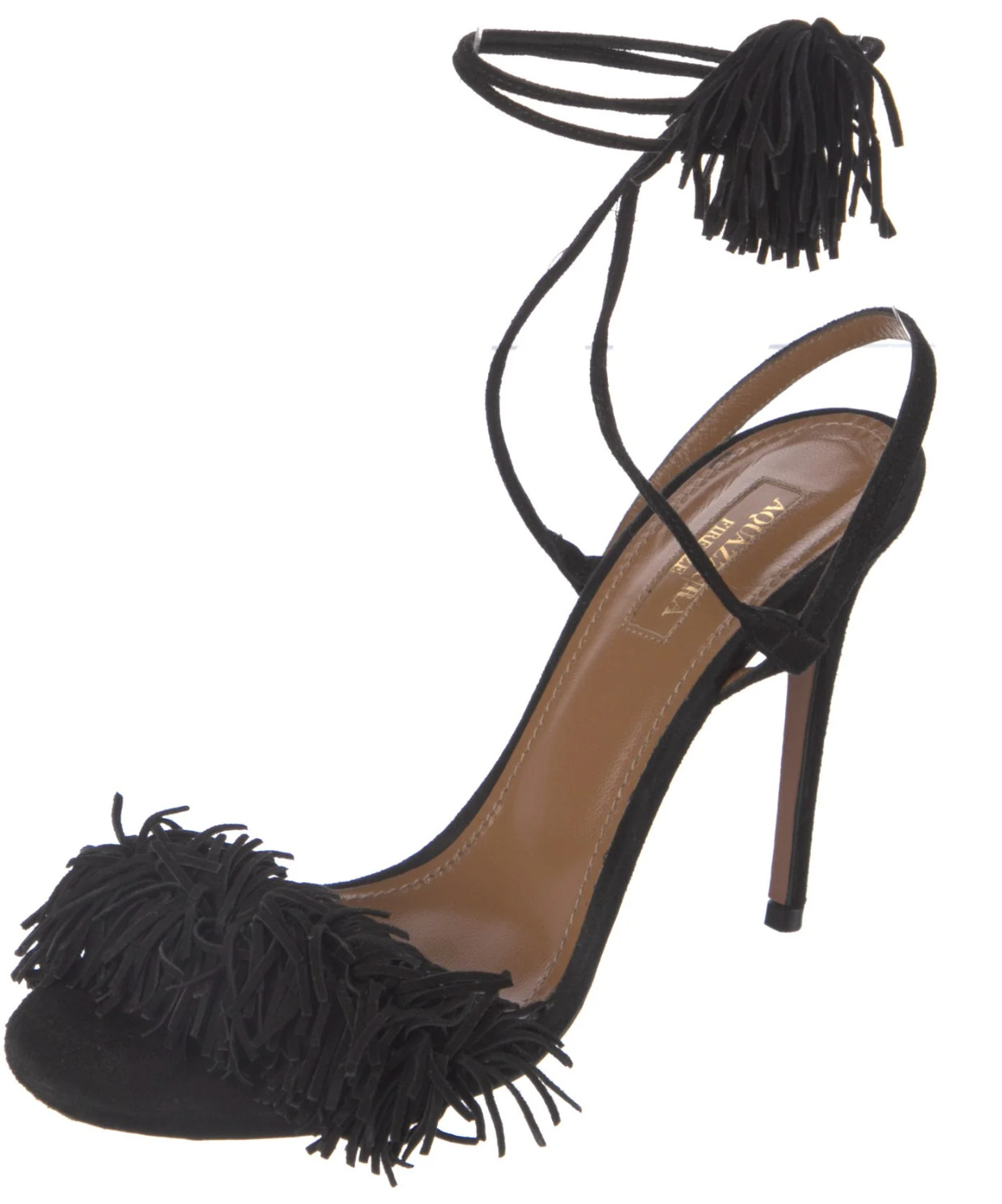 Aquazzura Suede Tassel  Black Sandals Women's SZ 36 New Made in Italy
