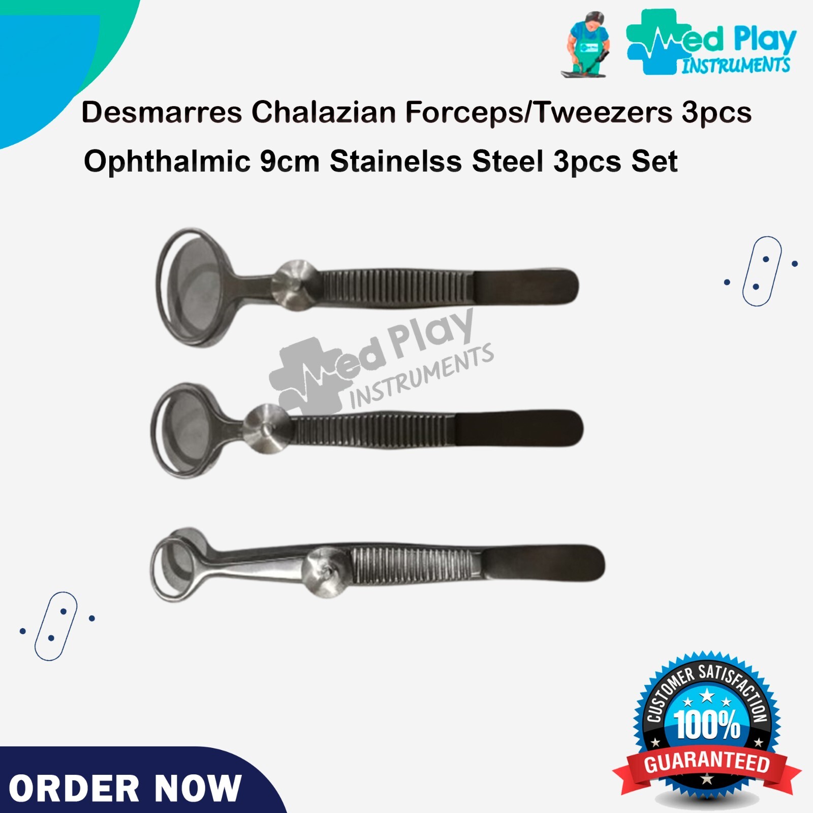 Desmarres Chalazion Forceps Tweezers Ophthalmic, 9cm Stainless Steel 3pcs Set