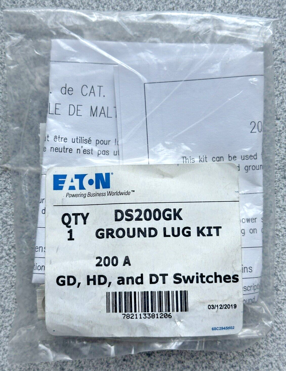 NEW Eaton Cutler Hammer DS200GK Ground Lug Kit 200 Amp for GD, HD, DT Switches