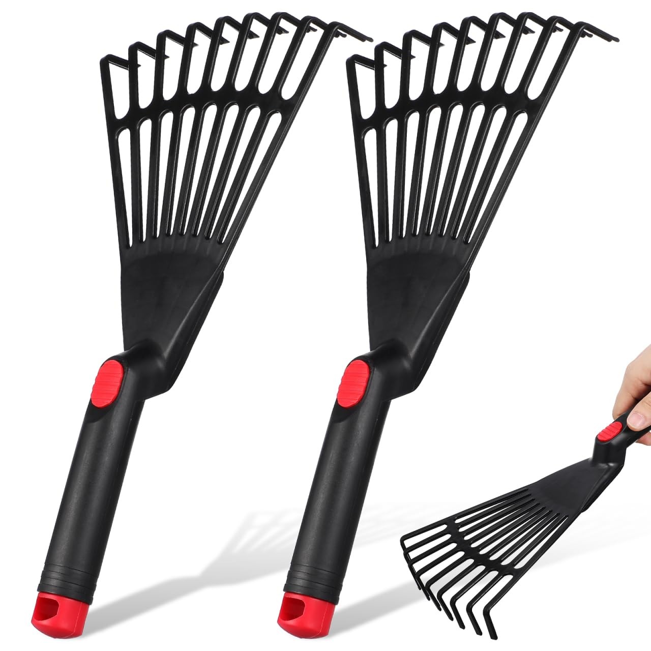 2 PCS Small Plastic Hand Rake Garden 9 Tine Mini Leaf Rakes Loosening Soil