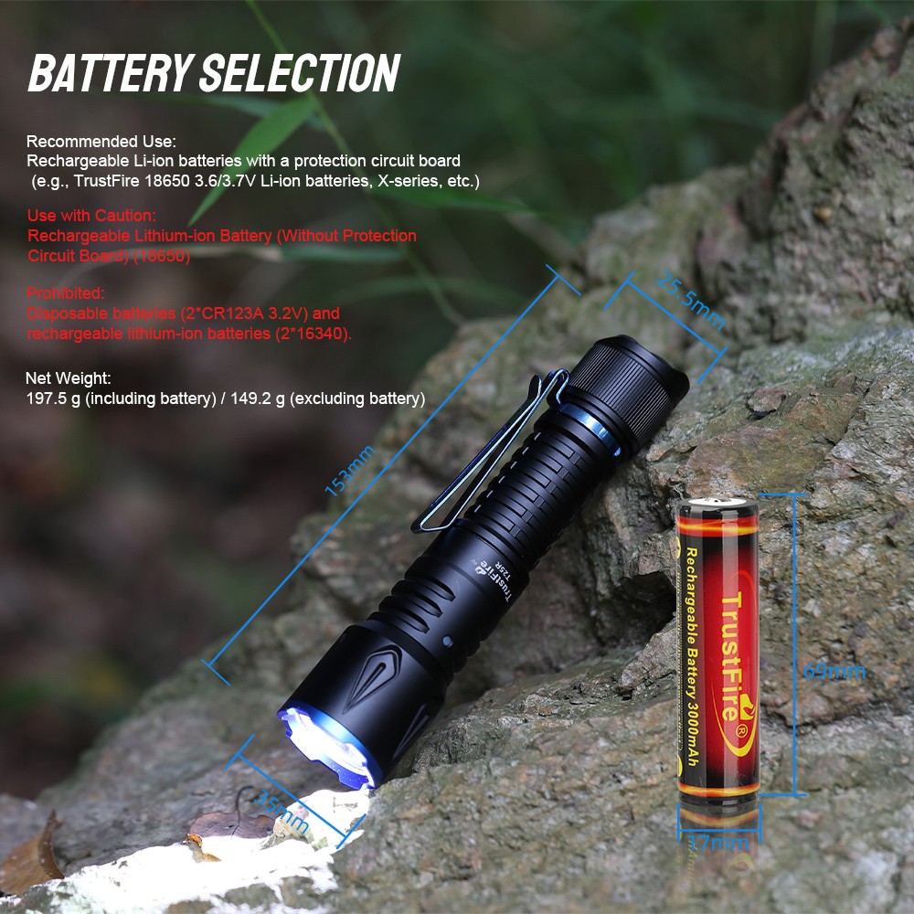 Trustfire 2000 LM Dual-Tail-Switch led Tactical Flashlight One-Touch Strobe US