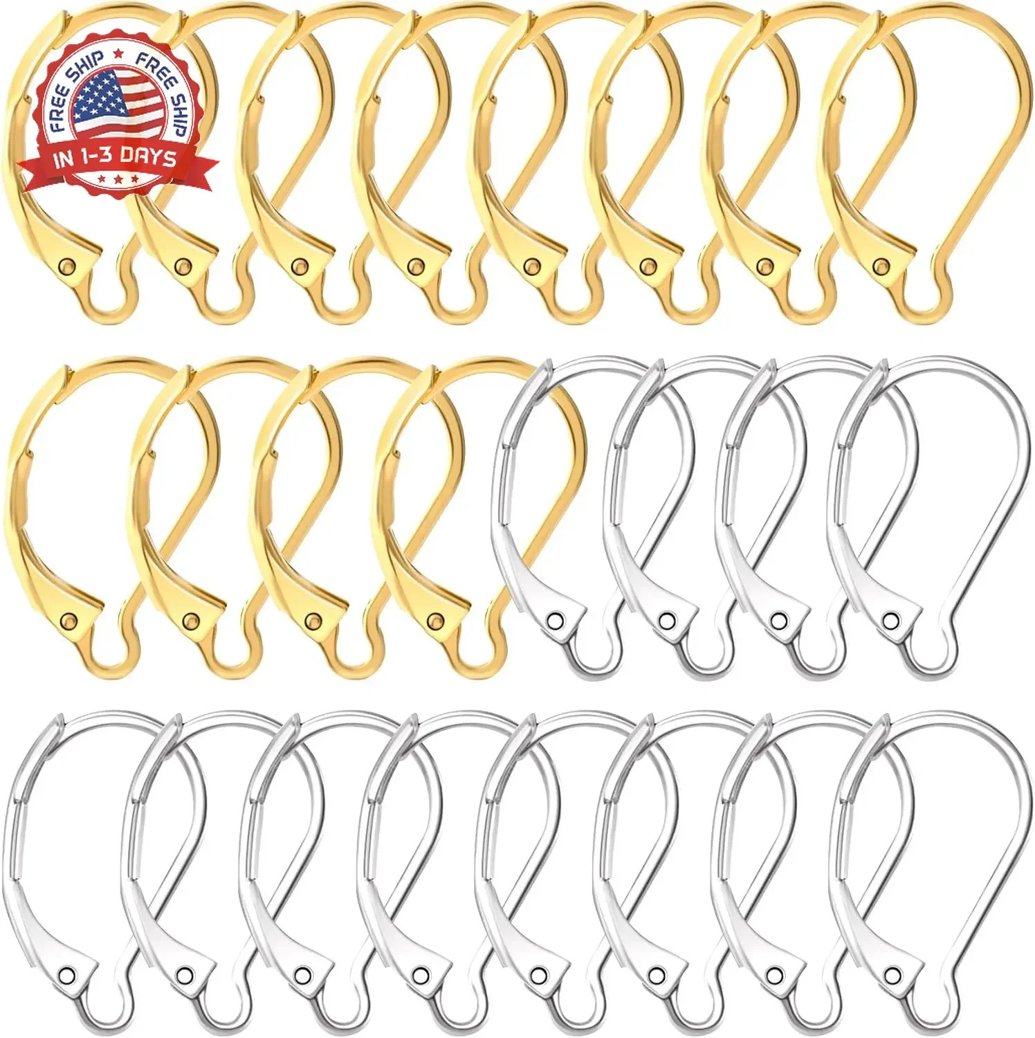 24 Pcs Leverback Earring Hooks, Stainless Steel Clasp Hoop, Hypoallergenic Dangl