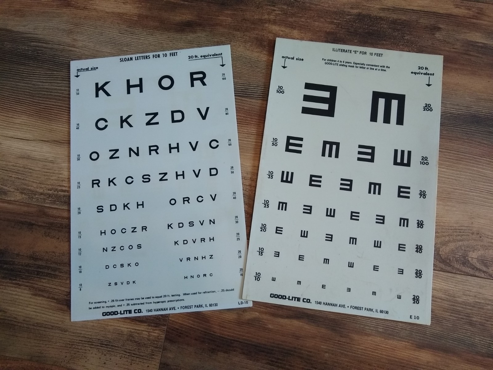 Vintage Good-Lite Visual Acuity Chart Translucent Model A Eye Test Works 2 Cards
