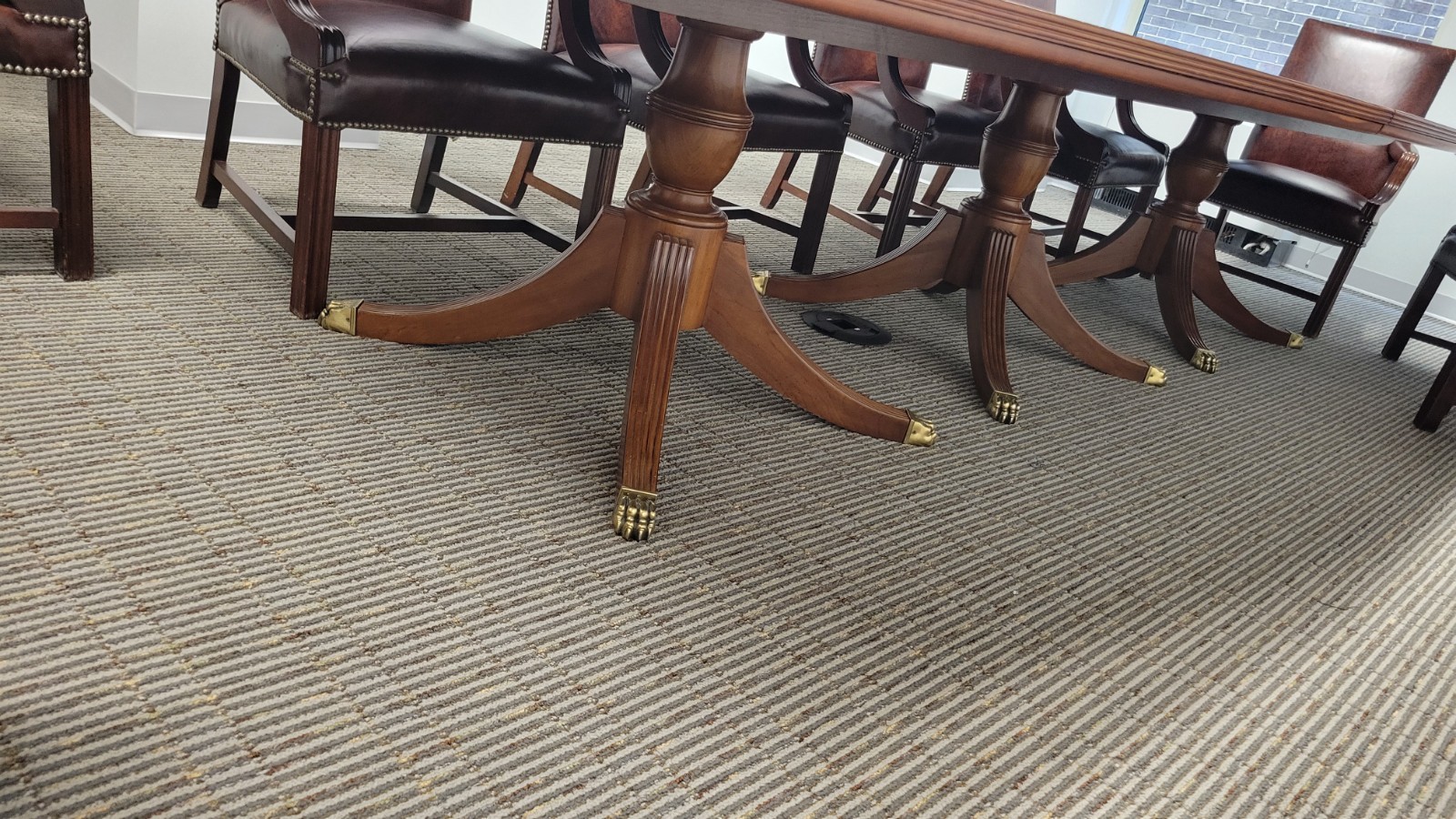 Large Handcrafted Wood Triple-Pedestal Conference Table
