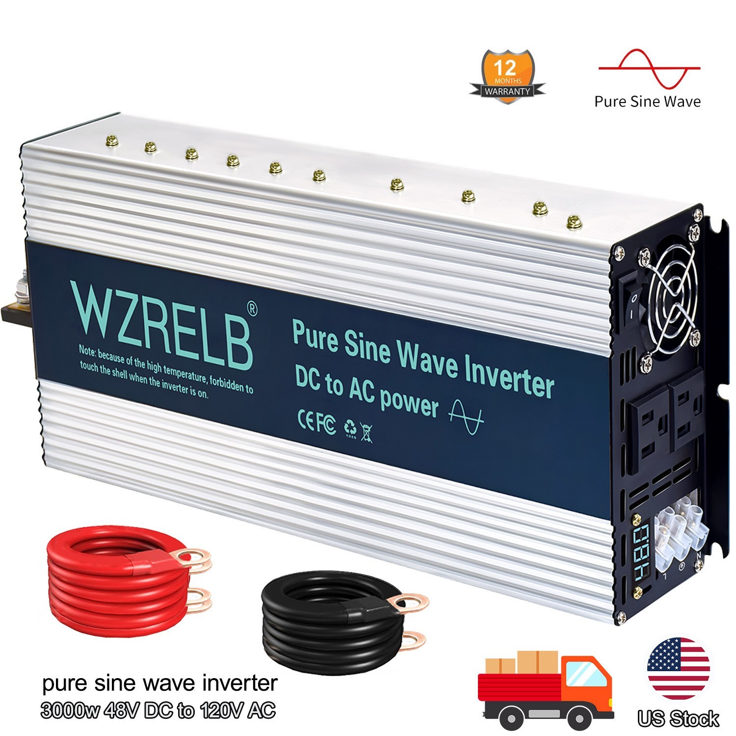 WZRELB 3000W Pure Sine Wave Inverter DC 48V to AC 110V 120V Power Converter camp