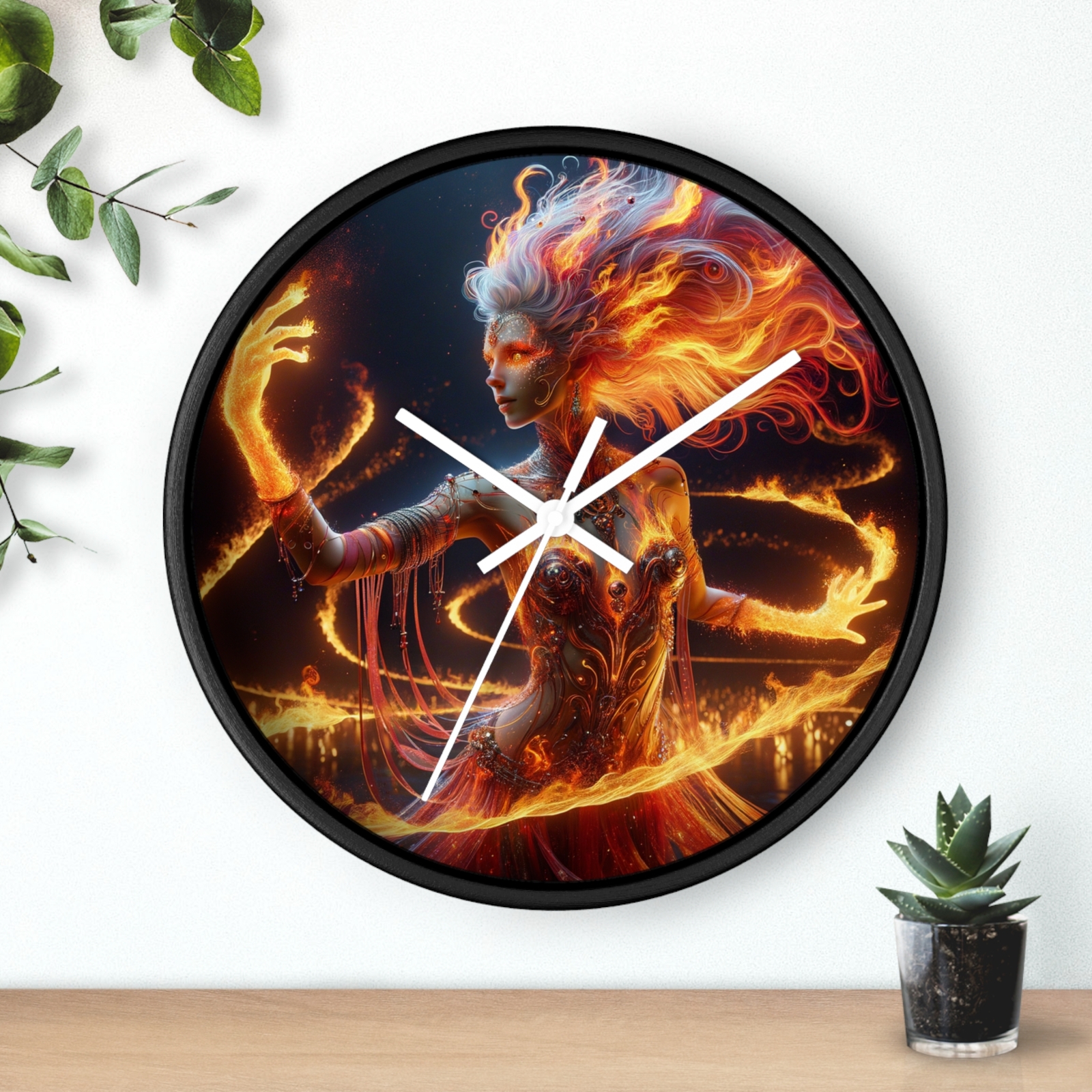Home Decor Wall Clock Elemental Flame Dancer Hyper-Realistic Art