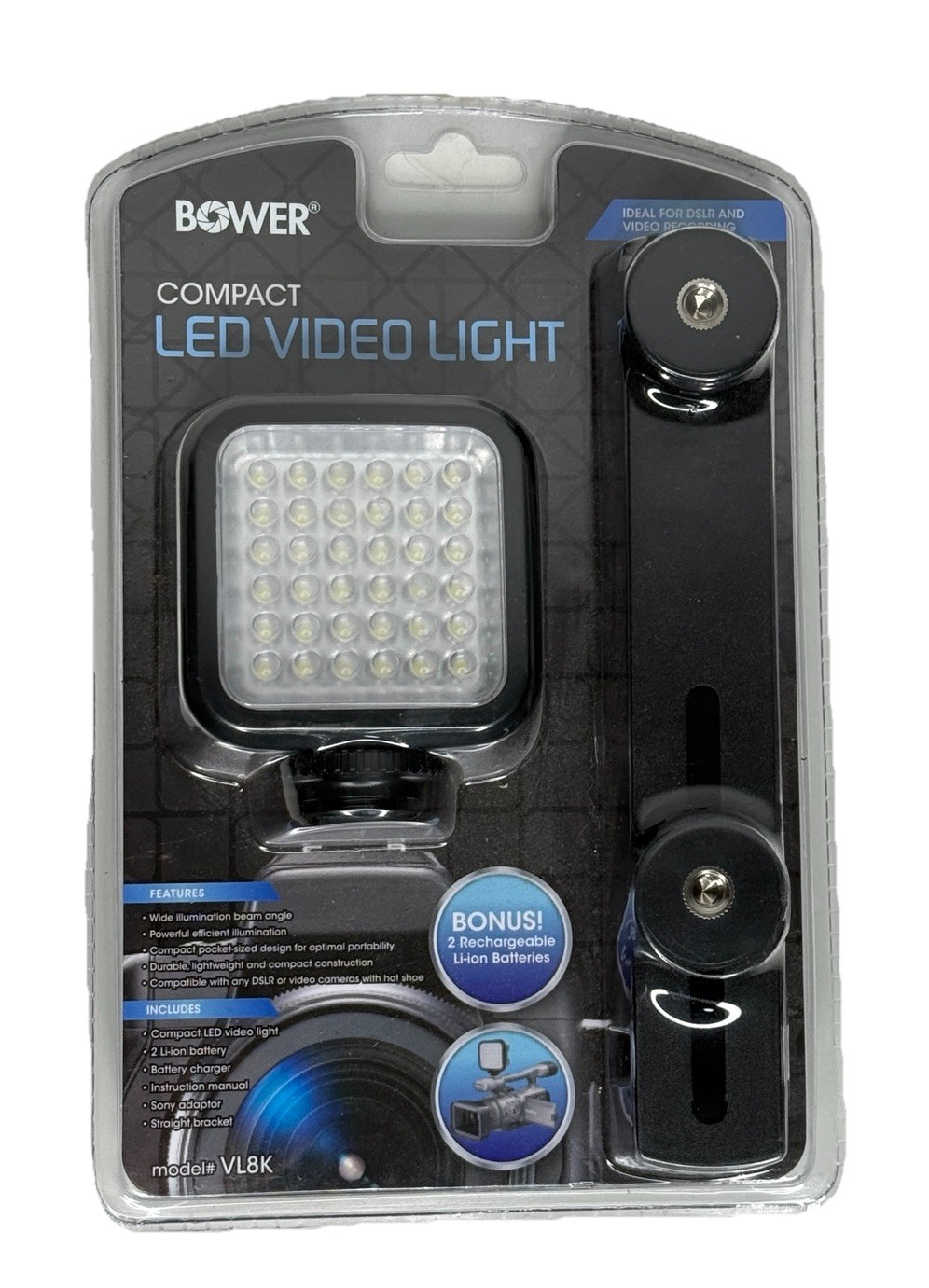 NEW Bower VL8K Compact LED Video Light Kit DSLR Camcorder w/ Batteries & Bracket