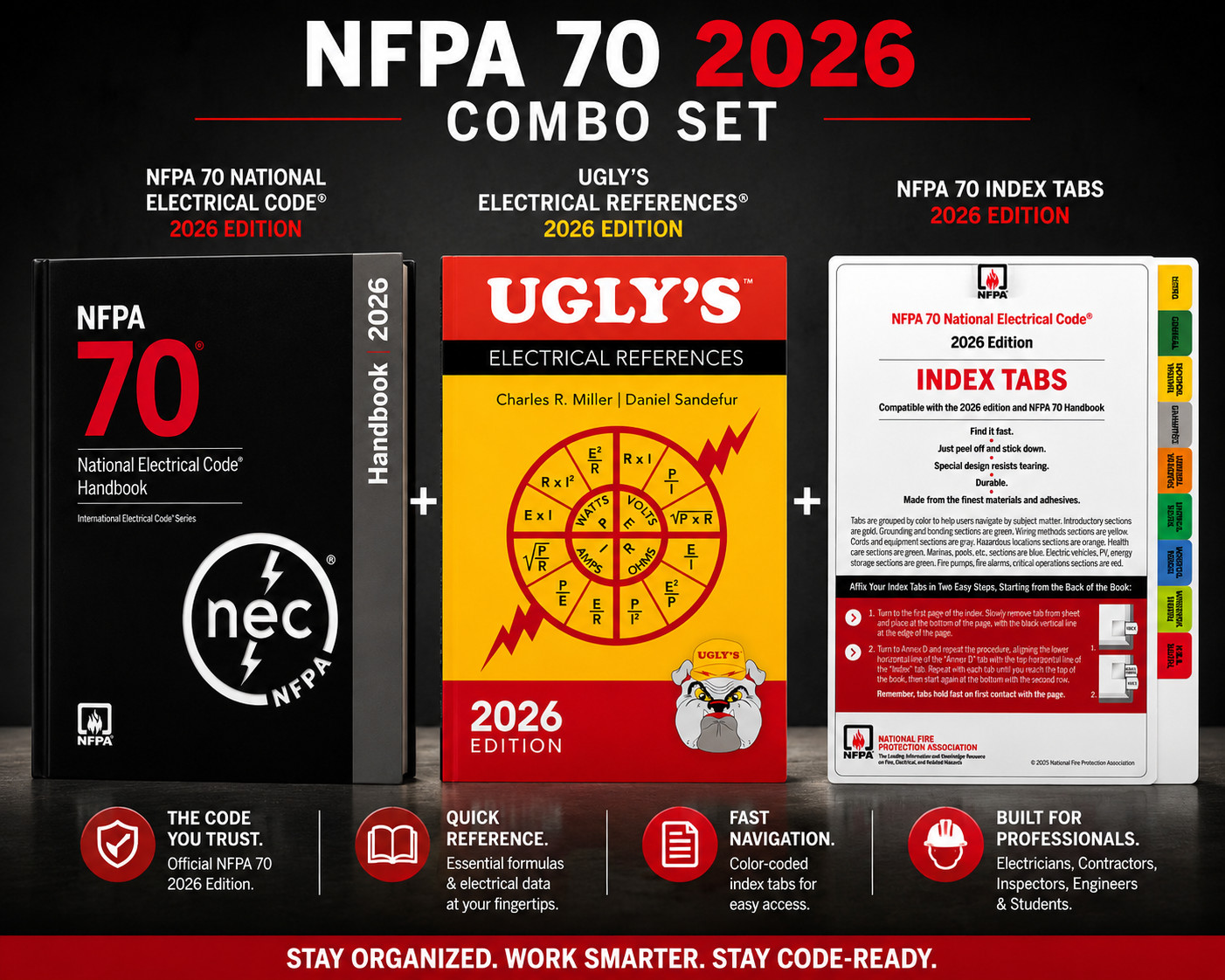 NFPA 70 Handbook 2026 + Ugly's 2026 + Index Tabs 2026 Combo Set