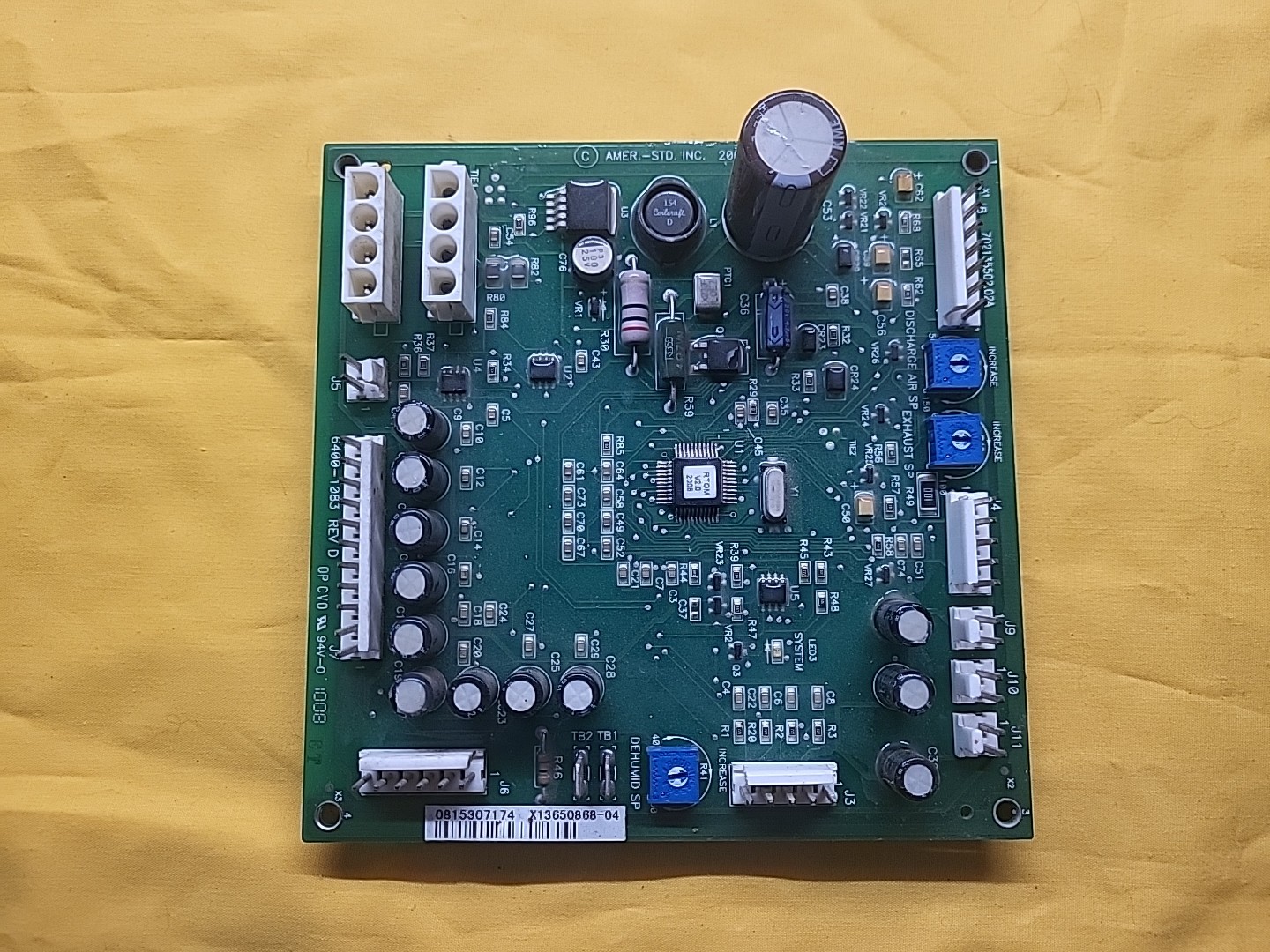 Trane X13650868-04 Rev. E Control Board, Fan Board, 6200-0124-02 RTOM. Used.