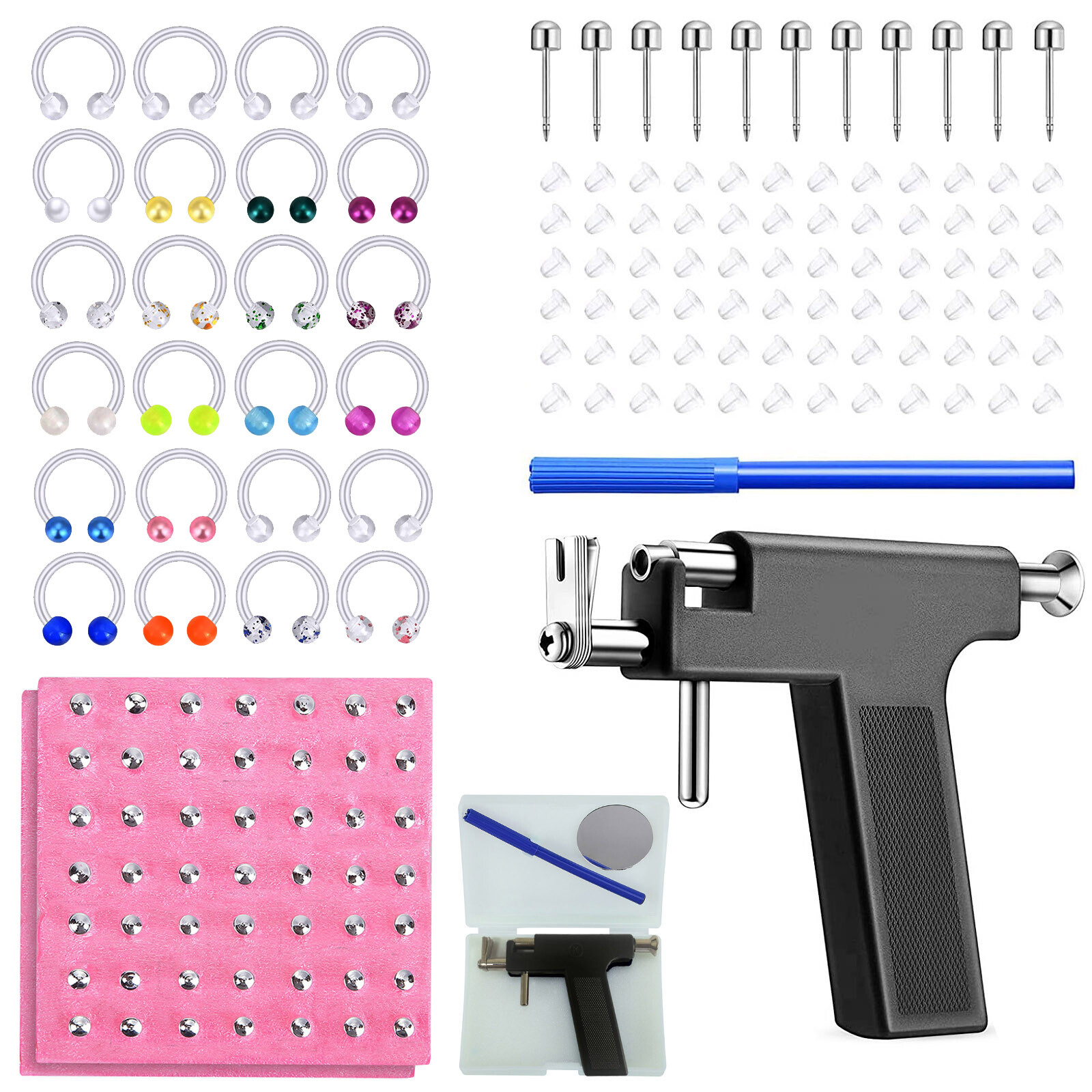 125Pcs Professional Ear Piercing Gun Body Nose Navel Tool Kit Ring Studs Jewelry