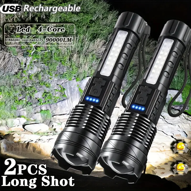 2 x 990000000Lumen Super Bright LED Flashlight Tactical Rechargeable Work Lights