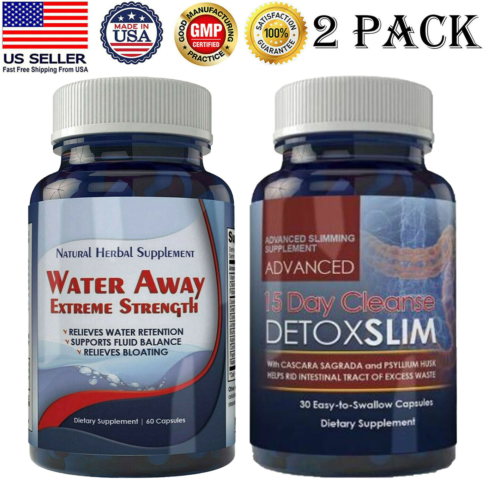 Diuretic Water Away 700mg & 15 Day Digestive Support Weight Management 30 Caps