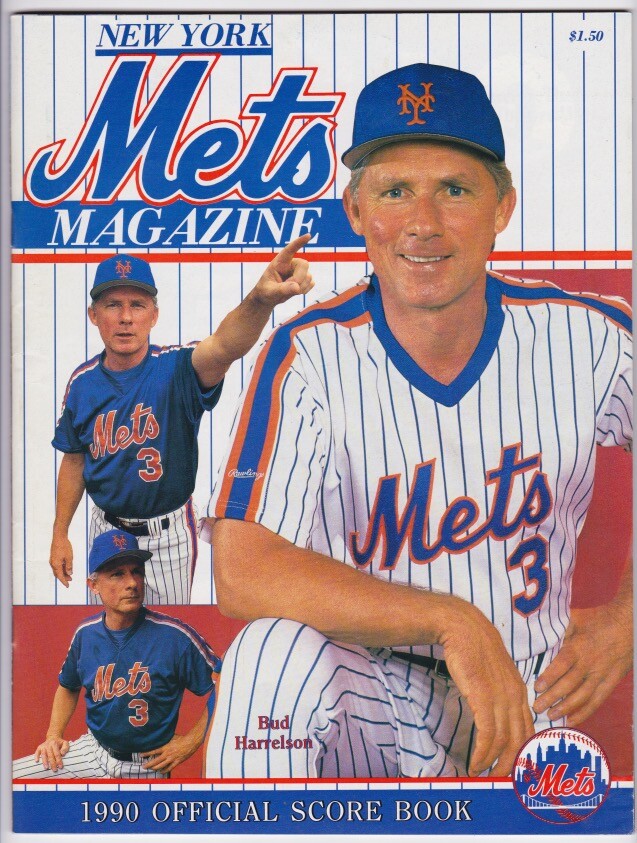 1990 NY METS VS PHILADELPHIA PHILLIES OFFICIAL SCORECARD BUD HARRELSON COVER