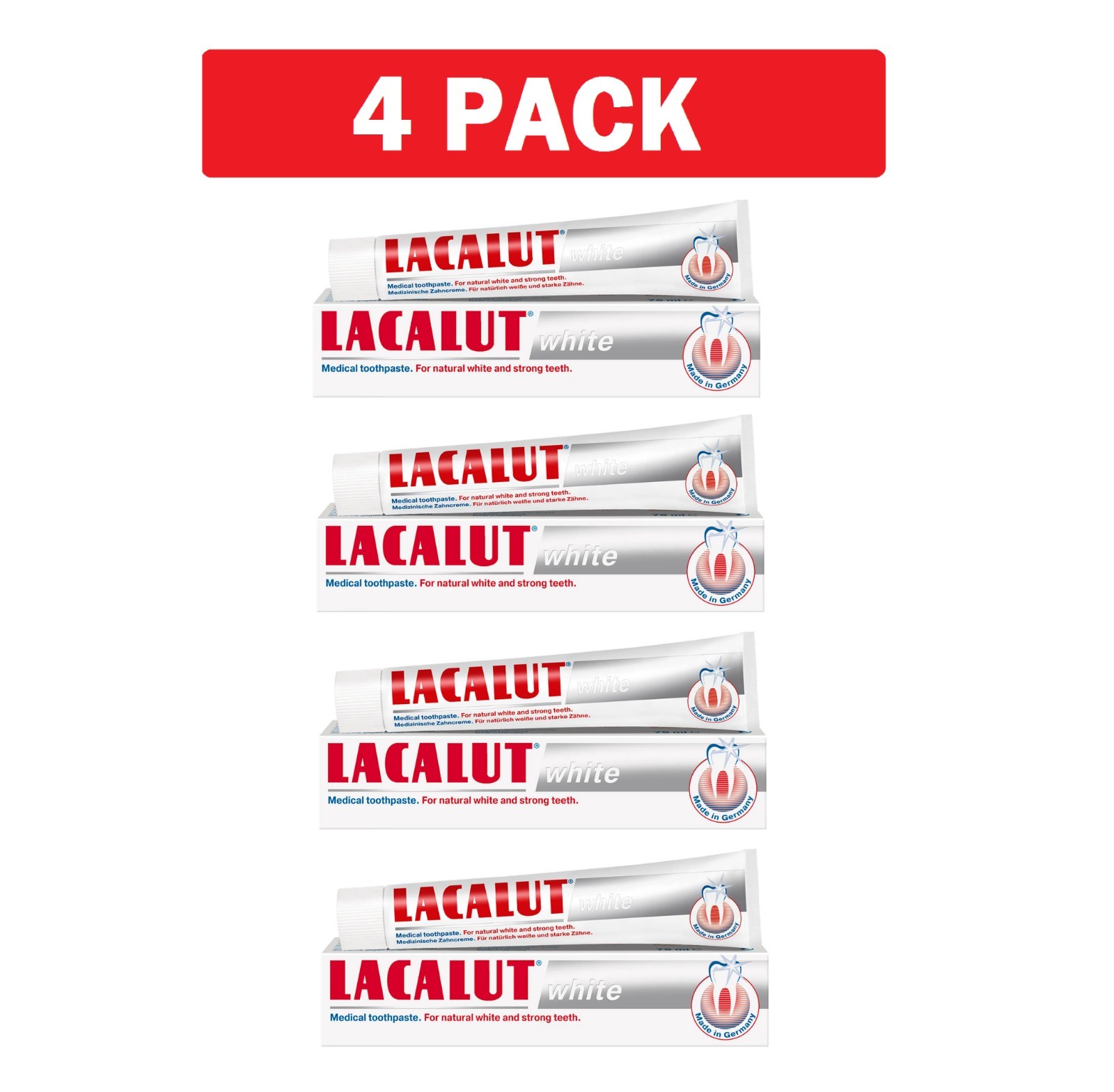 4 Pack LACALUT WHITE Daily Whitening Toothpaste 75ml