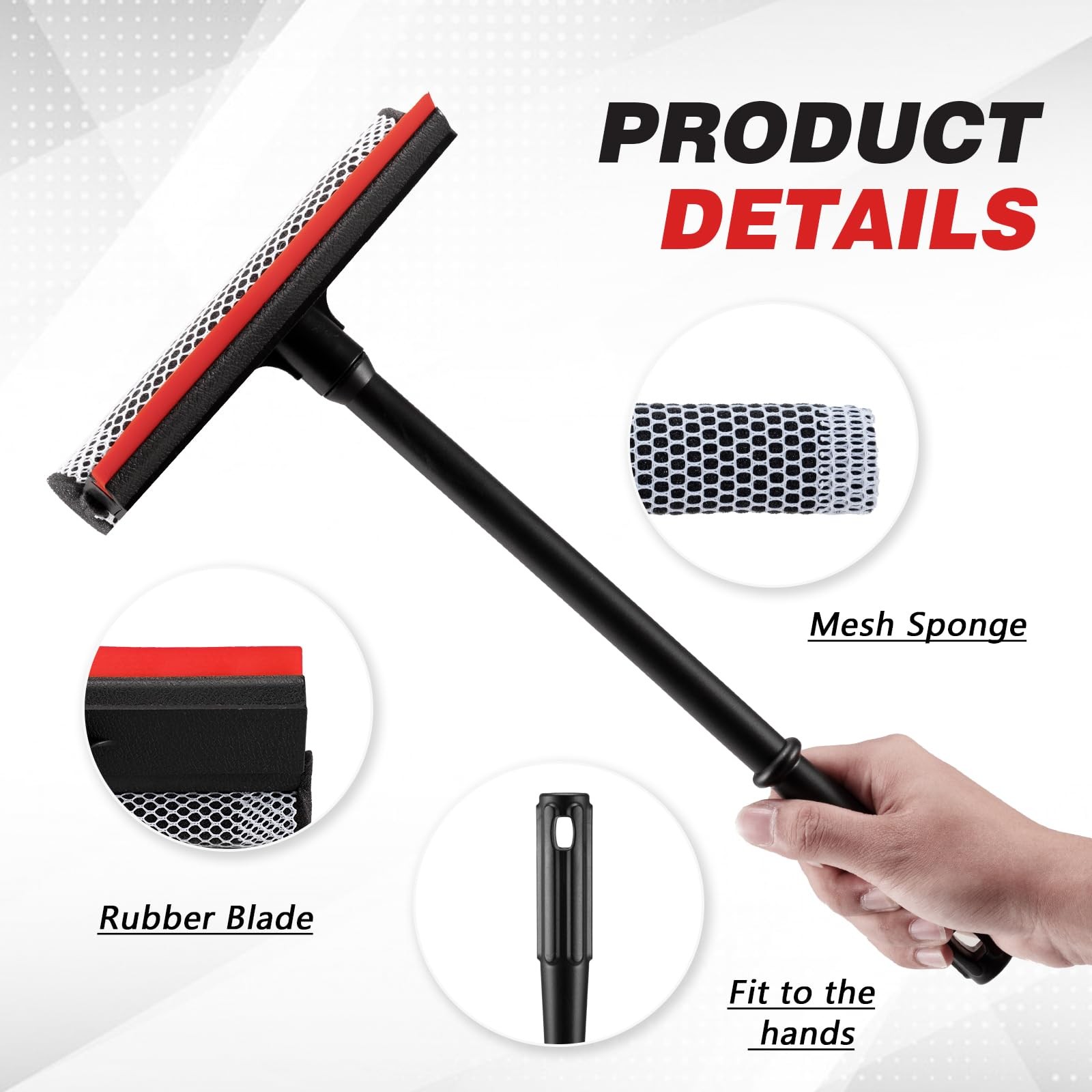 Professional 8.1" 2 in 1 Window Squeegee with 16" Long Handle,Car Black