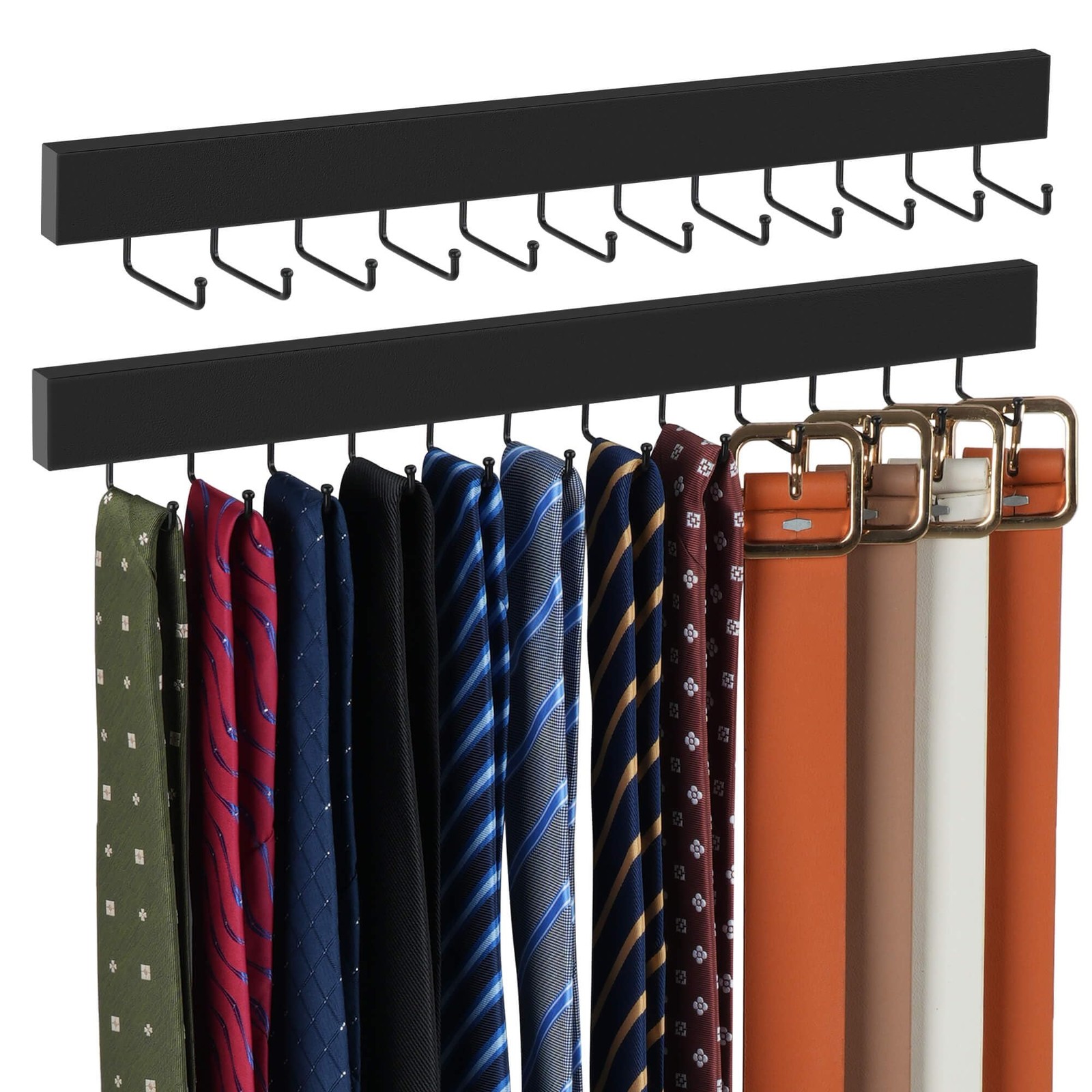 ZEDODIER 2 Pack Wodden Tie Hanger Wall Mounted, Space Saving 2 Pack, Black