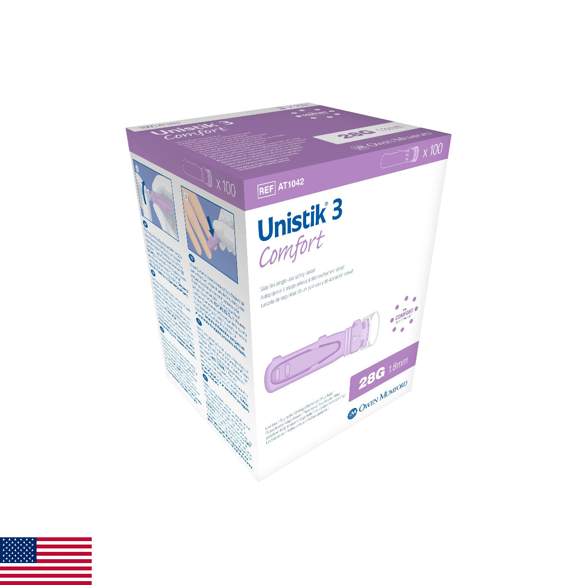 Owen Mumford Unistik 3 Safety Lancets (28G), 100 Count