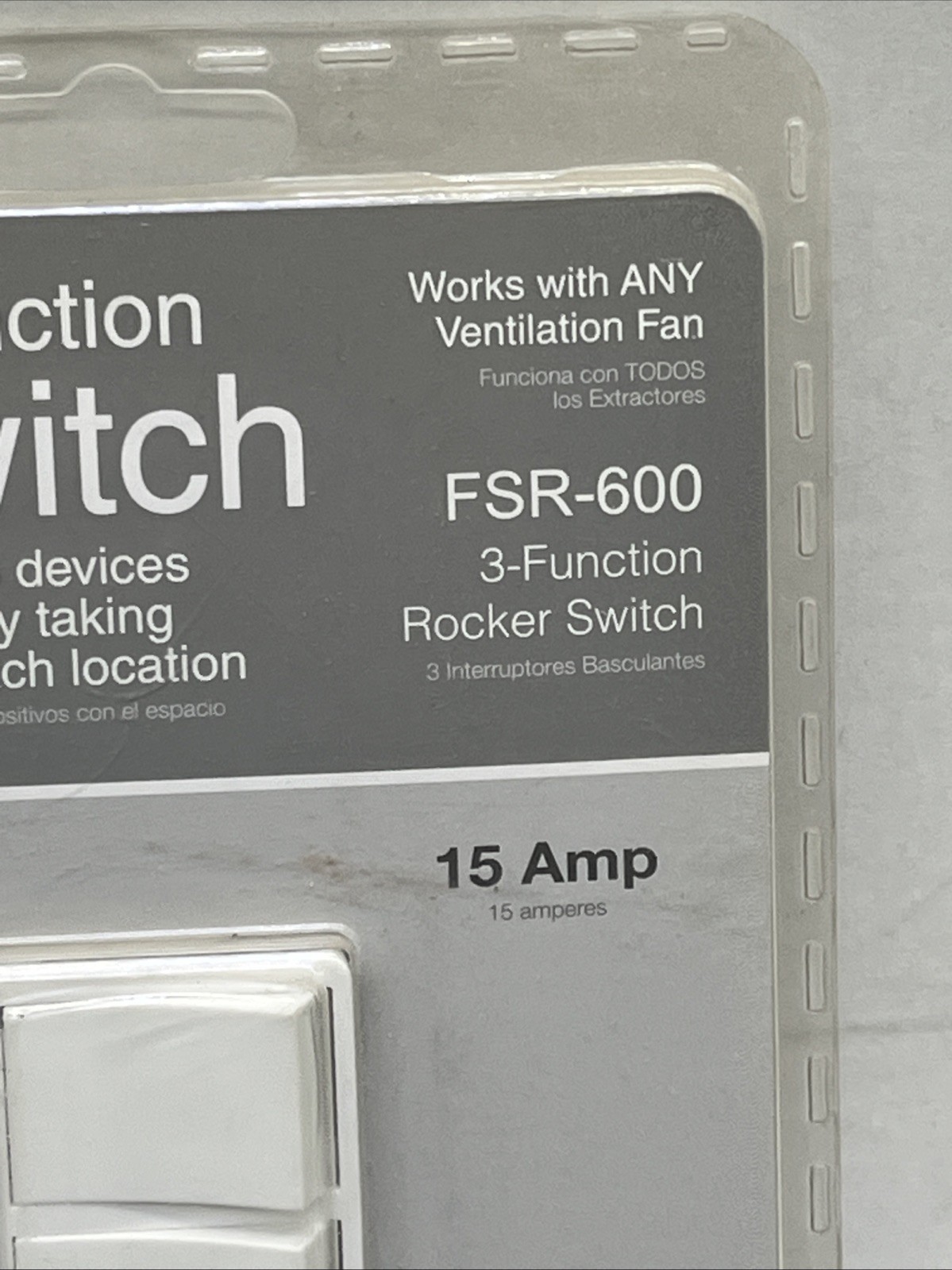 Unbranded Function On/Off Rocker Switch, FSR 600 W7, White, 15 Amp, {7}.
