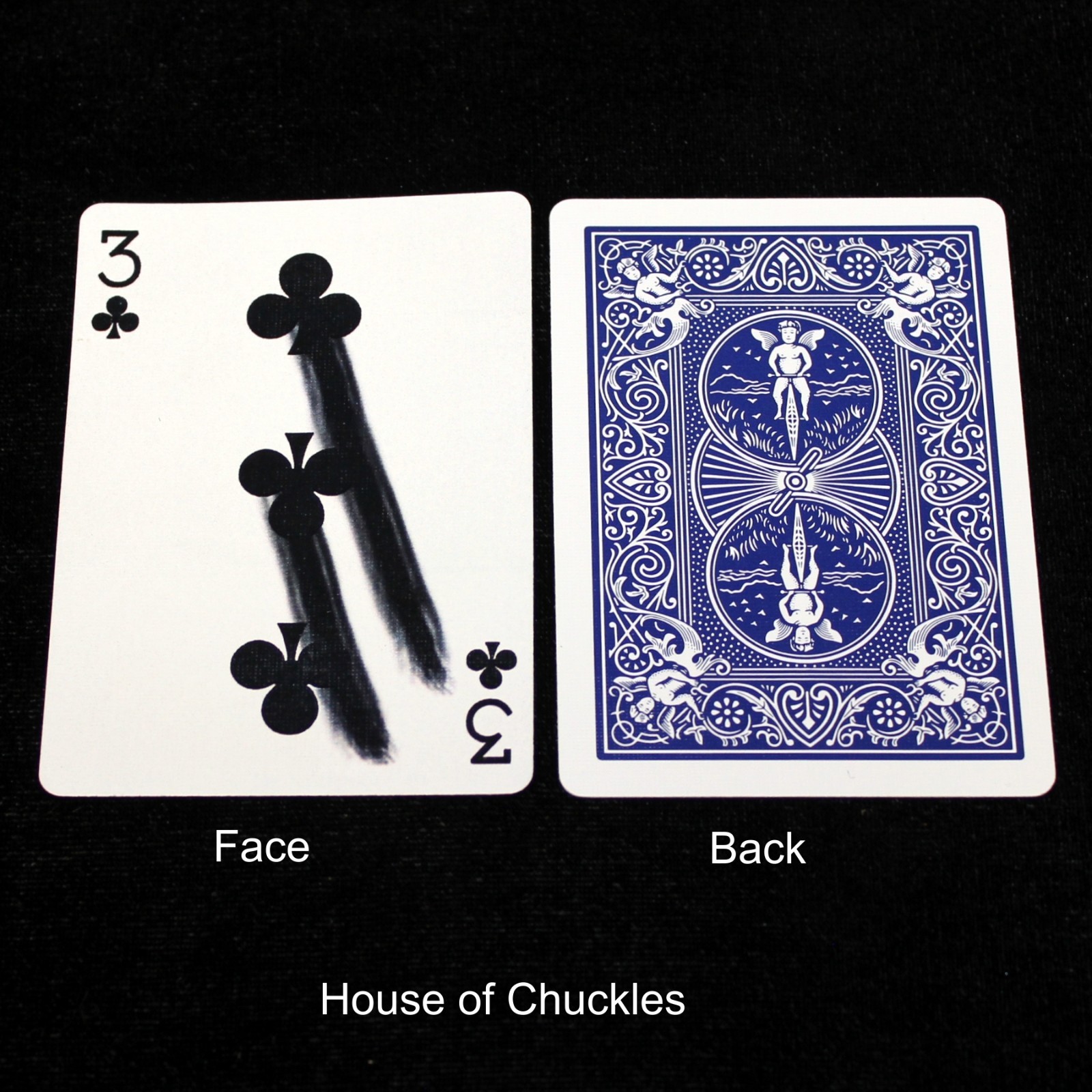 3 of Clubs - Smeared, Bicycle Printed Gaff Card, Blue