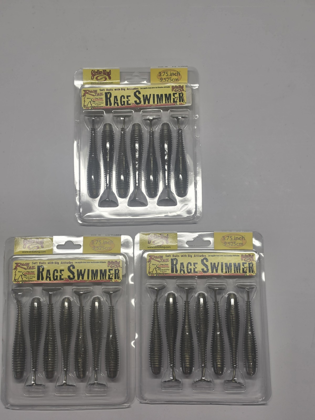 (LOT OF 3) Strike King Rage Swimmer Paddle Tail Swimbaits 3.75" / TN Shad