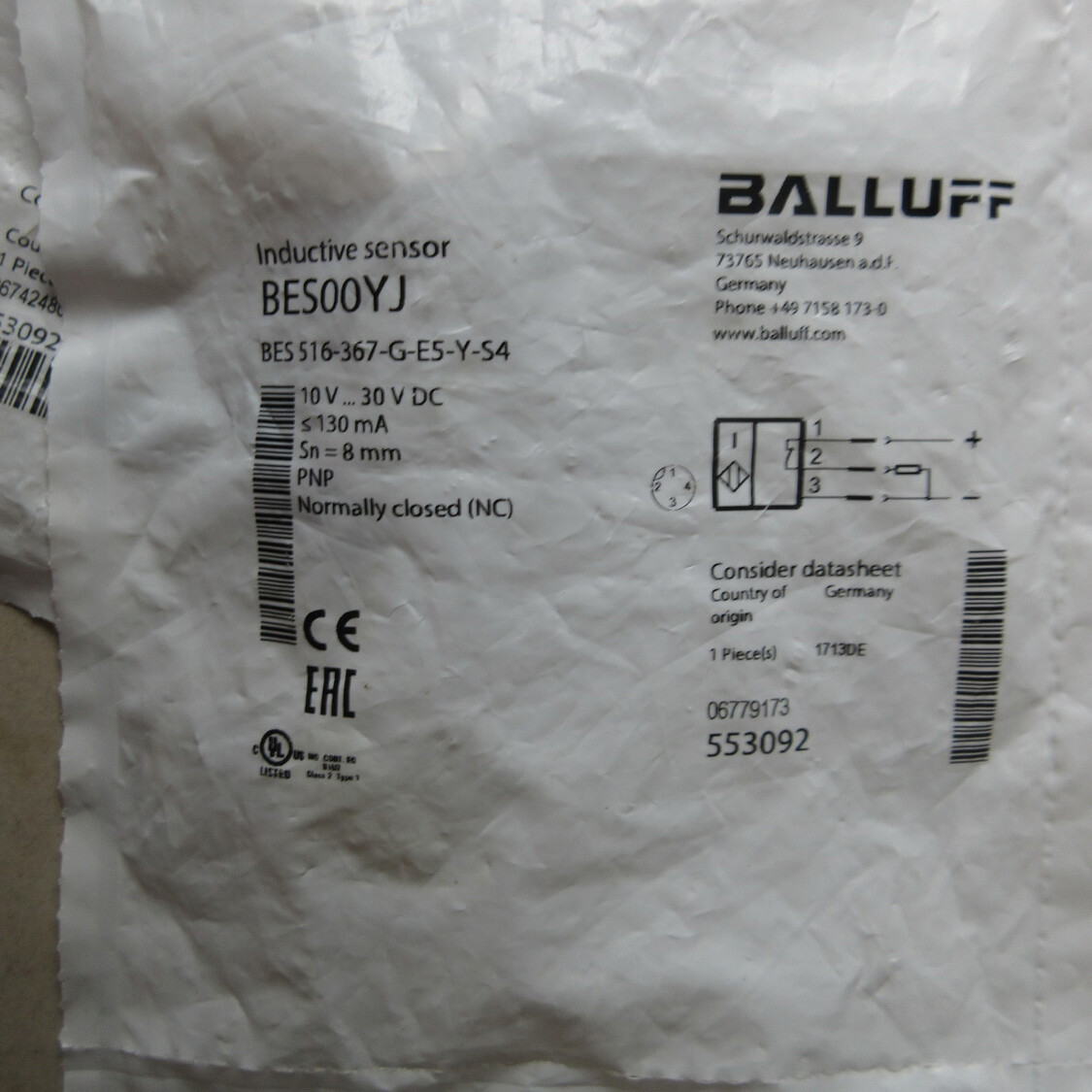1PCS New BALLUFF BES 516-367-G-E5-Y-S4 Proximity Sensor Free Shipping