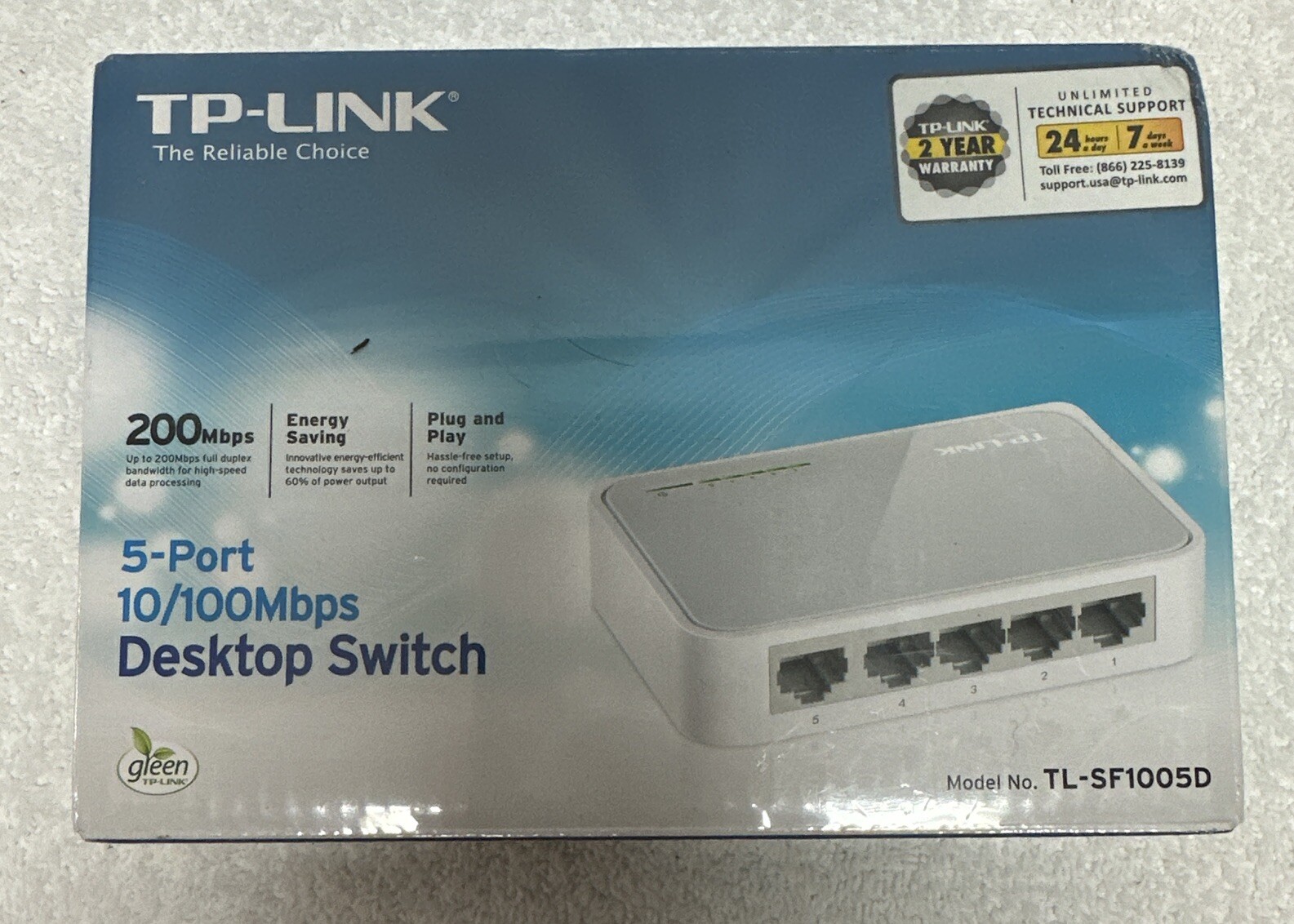 TP-LINK 5 Port Fast Ethernet 10/100Mbps Network Switch Desktop RJ45 - TL-SF1005D