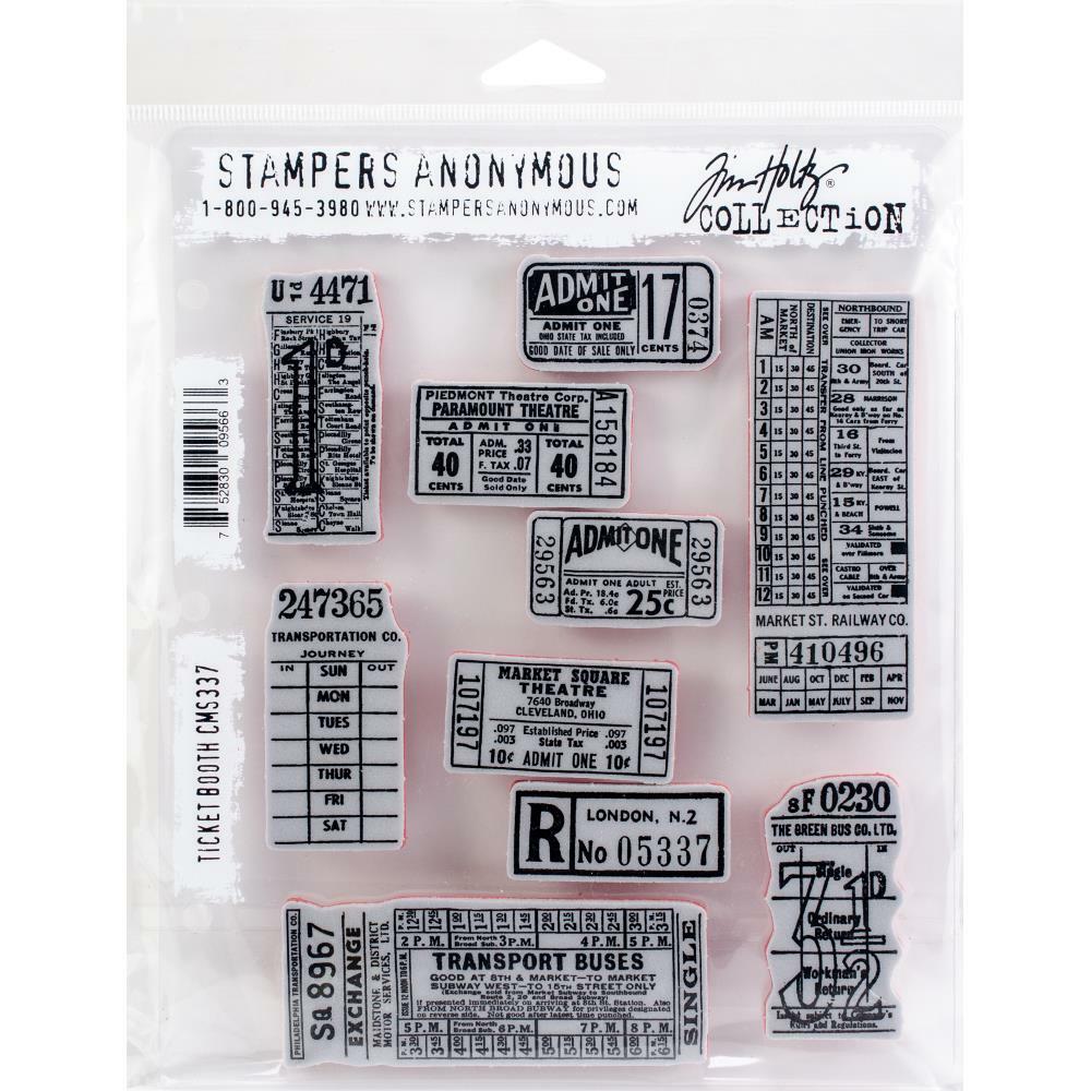 Tim Holtz Stampers Anonymous "TICKET BOOTH" Red Rubber Cling Stamp Set
