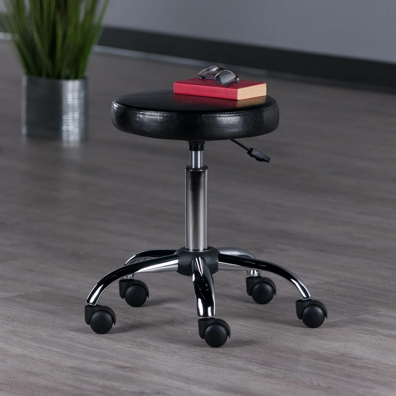 Wood Clark Round Cushion Swivel Stool with Adjustable Height