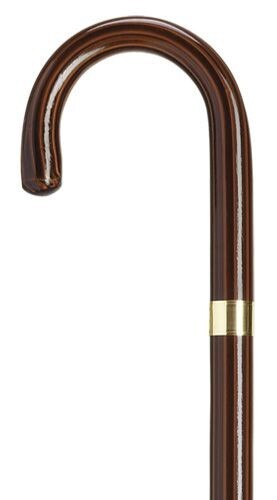Men Solid Wood Rosewood Finish Exquisite Walking Cane With Gold Tone Accent Band
