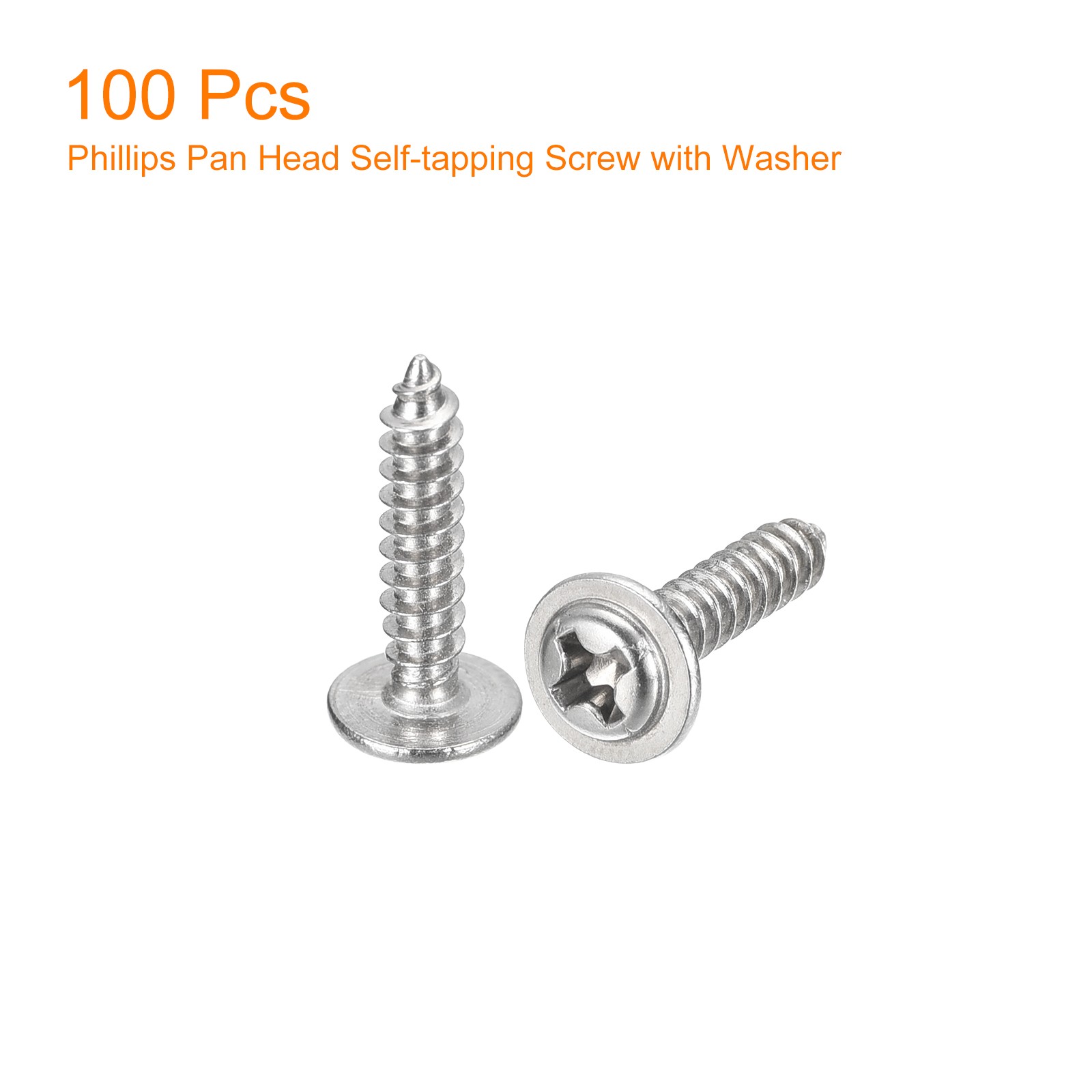 ST3x14x7mm Phillips Pan Head Self-tapping Screw with Washer, 100pcs (Silver)