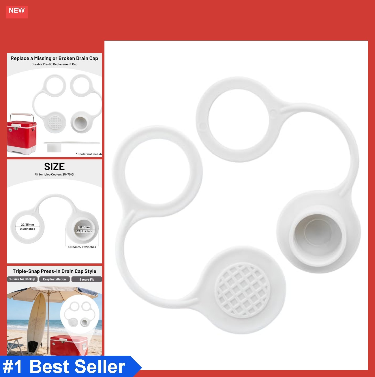 Drain Plug Caps Replacement Compatible with Igloo Coolers 25–70 Qt, 2 Pack Tripl