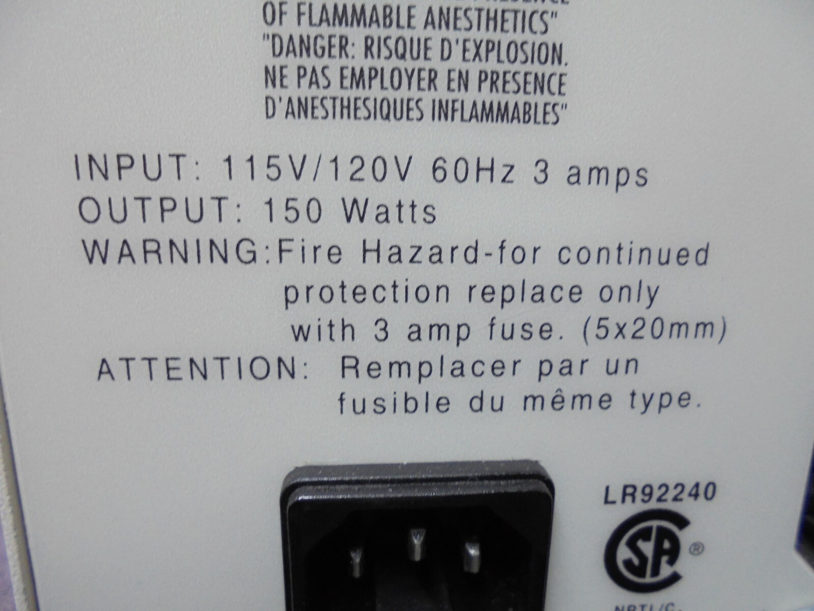 Fostech P/N 20500 Fiber Optic Illuminator Light Source Input