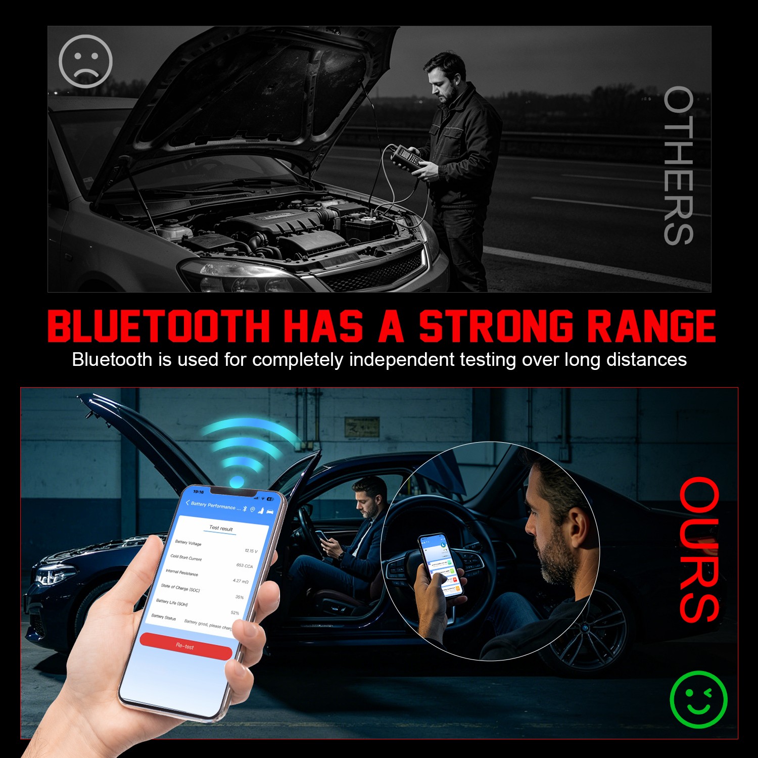 Bluetooth Battery Tester 12/24V Car Battery Analyzer Cranking Charging Test Tool