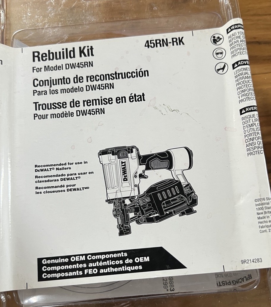 New DeWalt OEM 45RN-RK Nailer Rebuild Kit DW45RN DW45RN